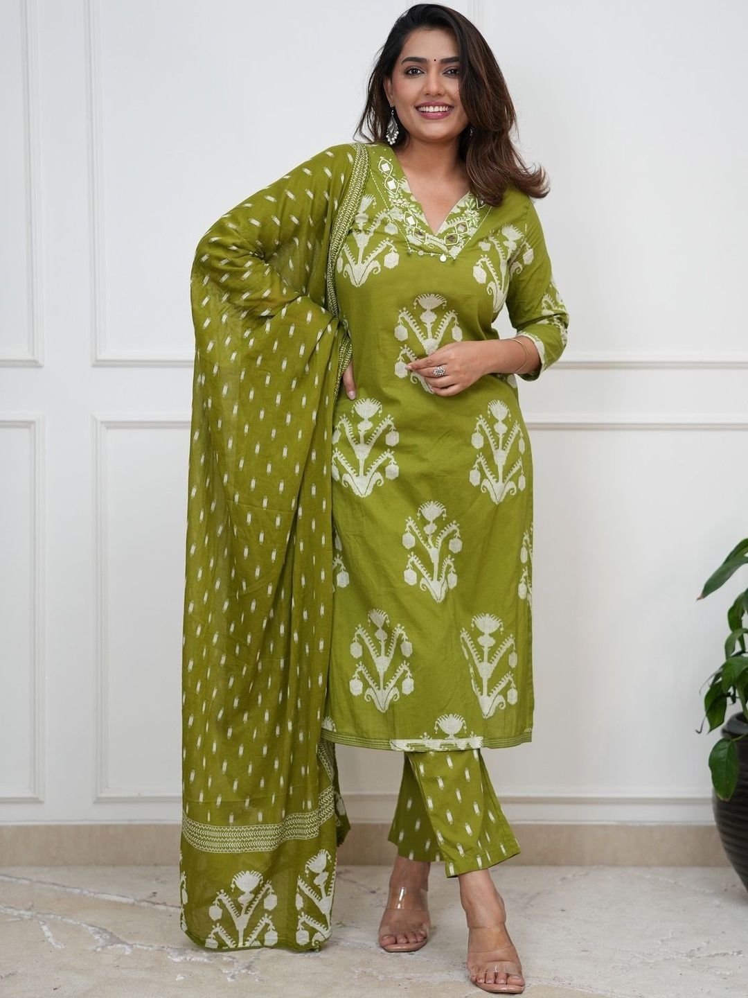 BAESD Women Ethnic Motifs Printed Regular Mirror Work Kurta with Trousers & With Dupatta-picture-16