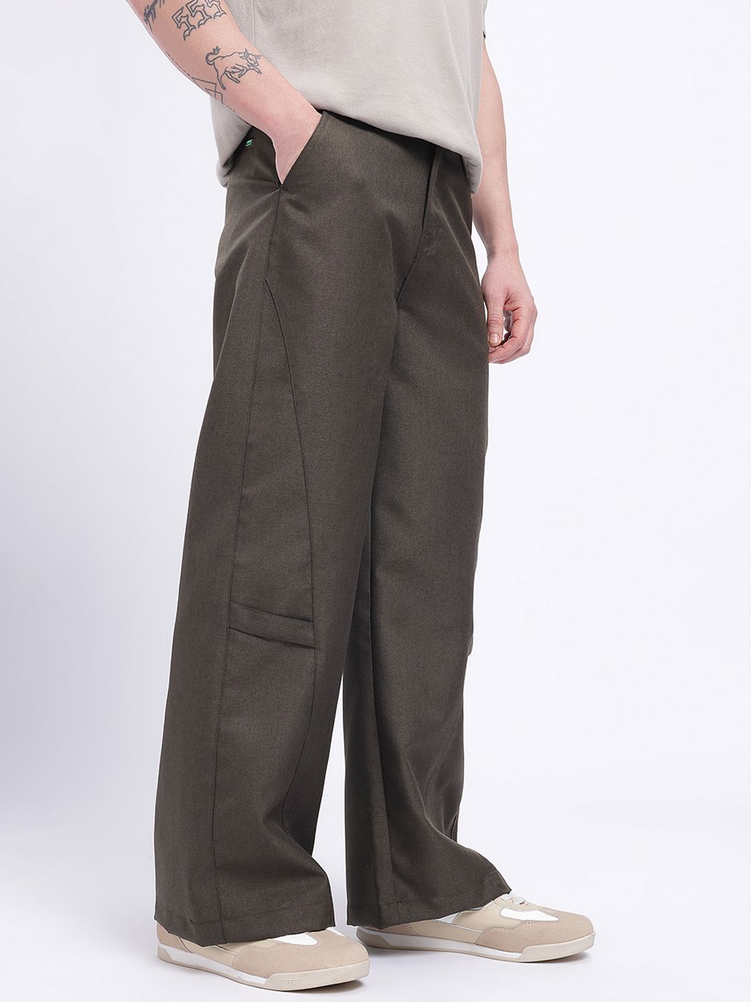glitchez Men Panelled Wide Leg Trousers-image-8