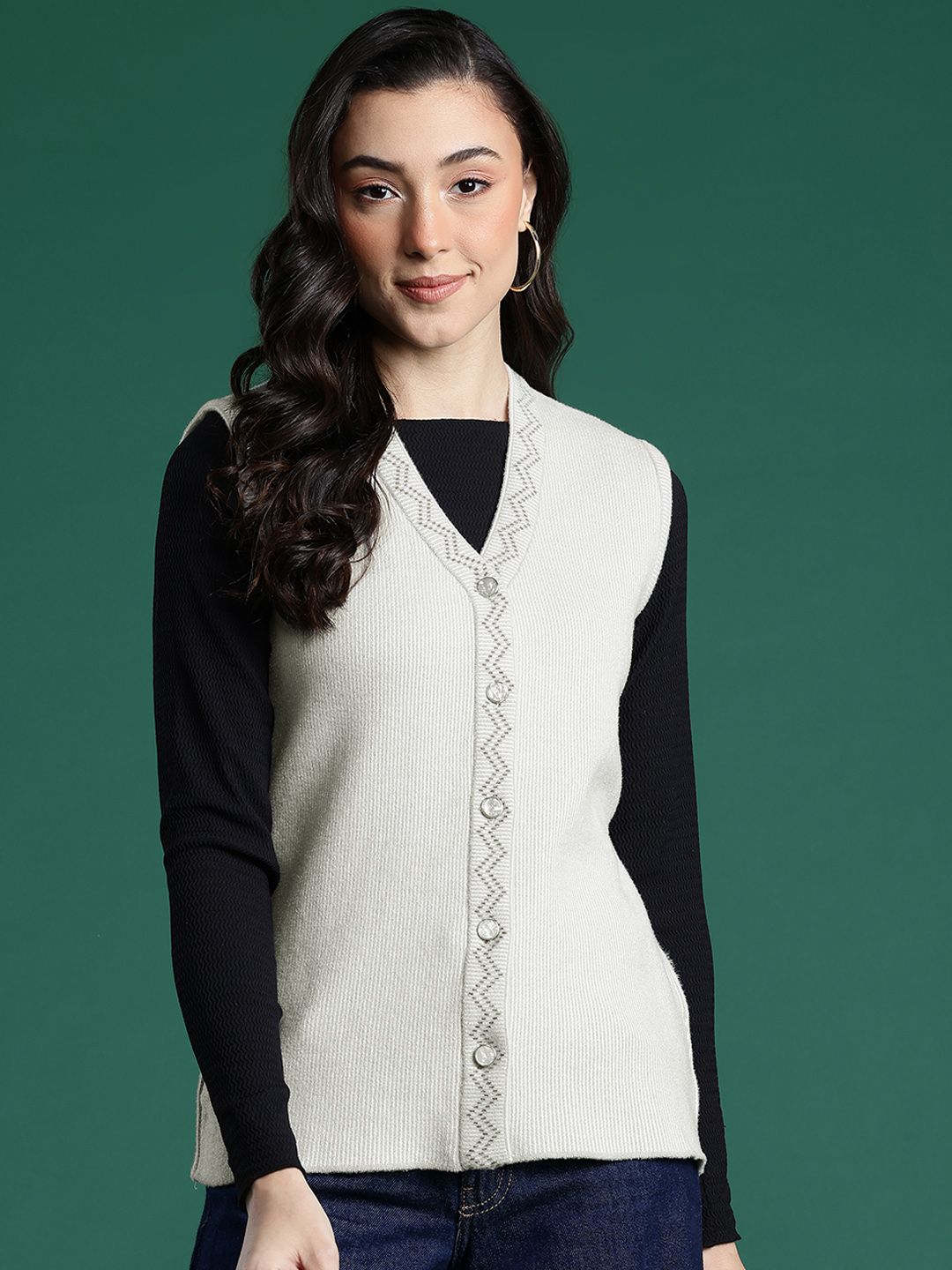 Cayman Vertically Self-Striped Woolen Button-Down Cardigan-picture-30