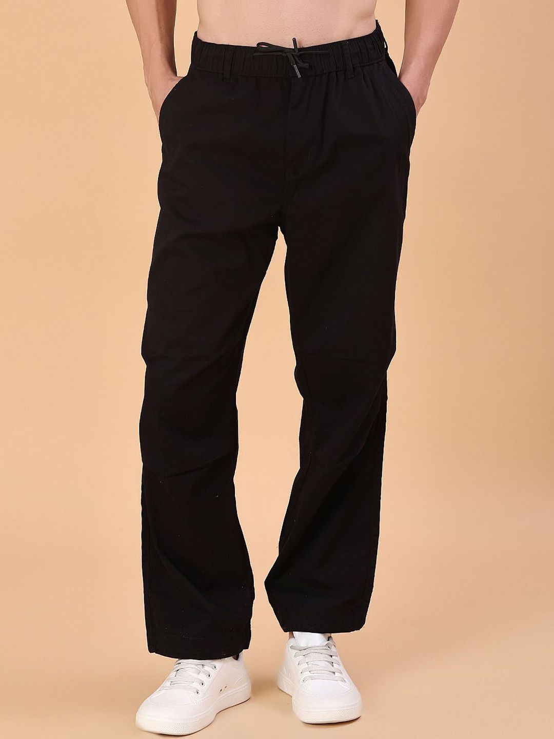 V-Mart Men Solid Drawstring Regular Fit Mid-Rise Chinos Trousers-picture-13