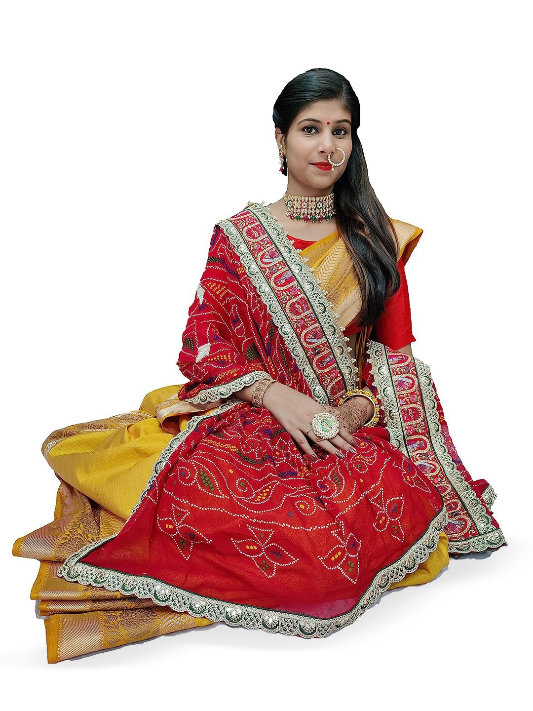 Ranisatiya creation Ethnic Motifs Printed Bandhani Dupatta with Thread Work