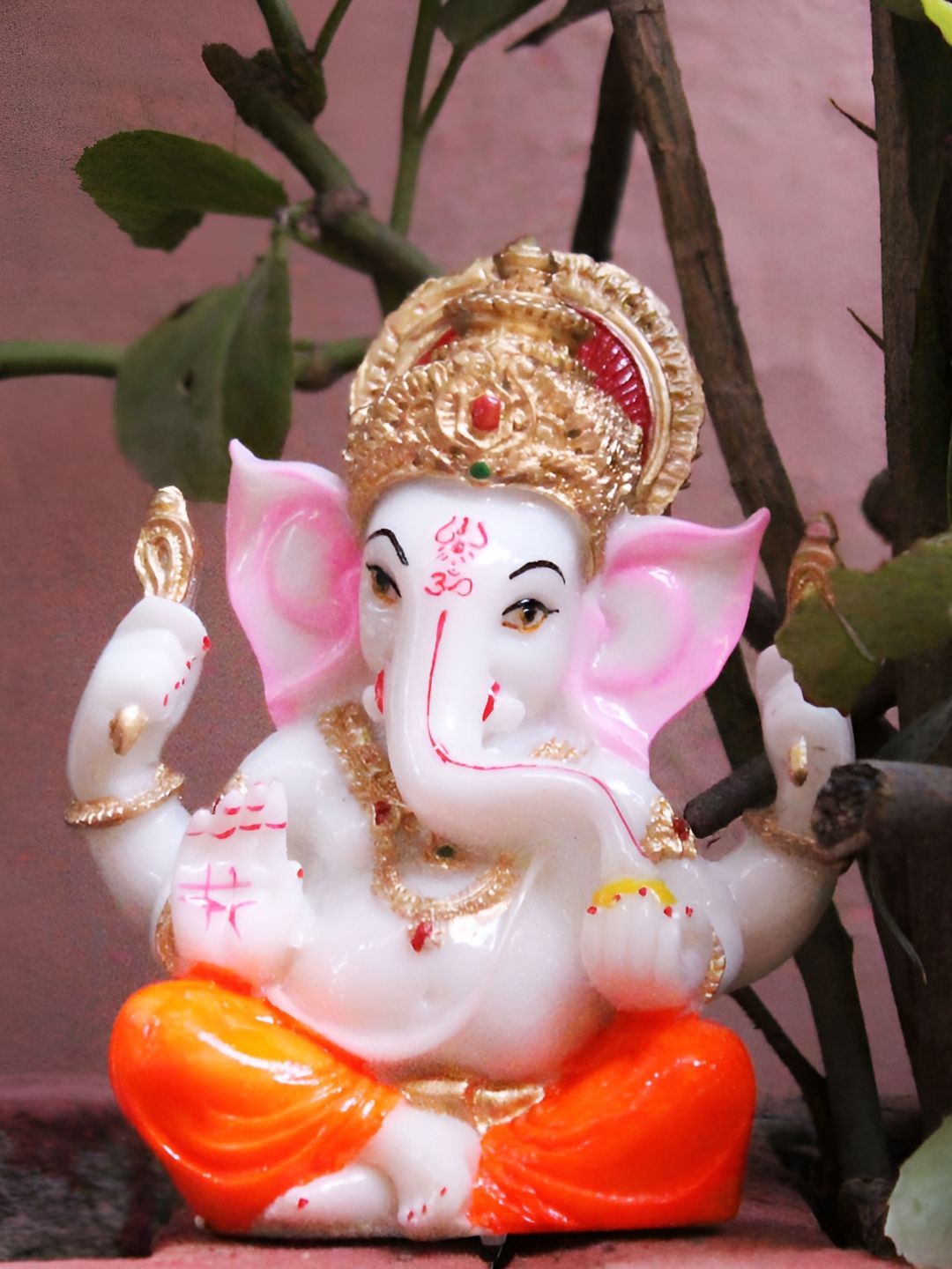 MISS PEACH White & Orange Lord Ganesha Showpiece-image-36