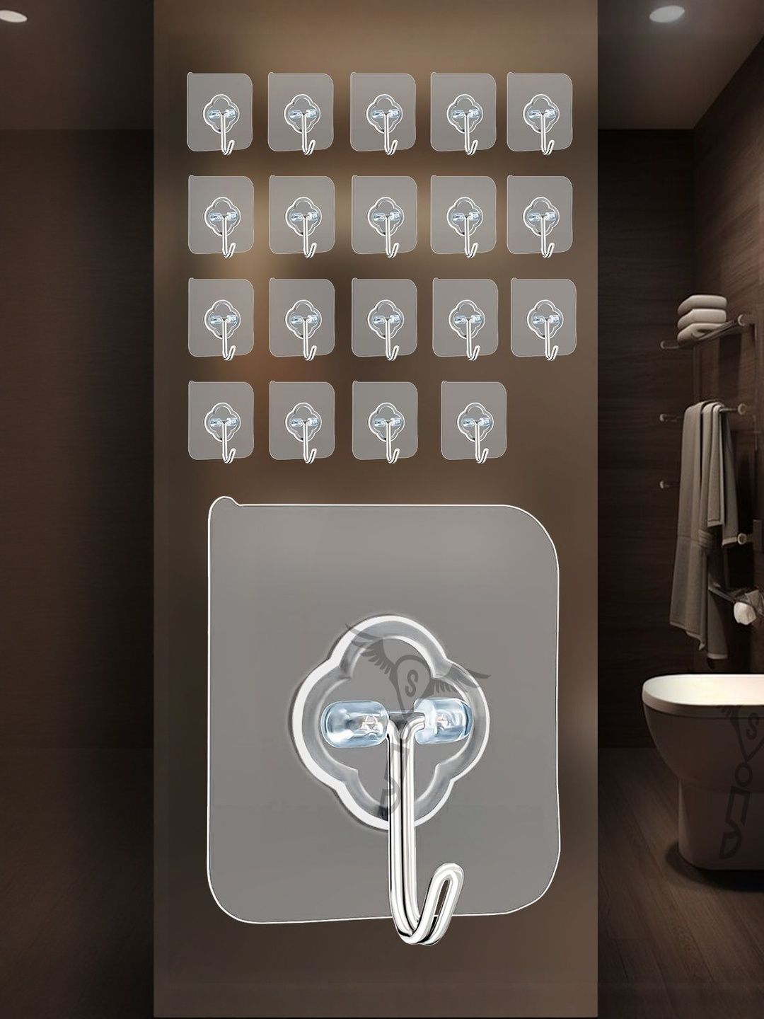 SITTELLA Stainless Steel Pack Of 20 Self Adhesive Heavy Duty Wall Hook-image-24