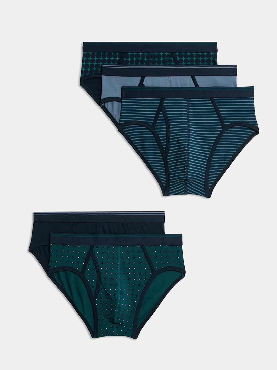 Marks & Spencer Men Pack Of 5 Printed Cotton High-Rise Basic Briefs-picture-58