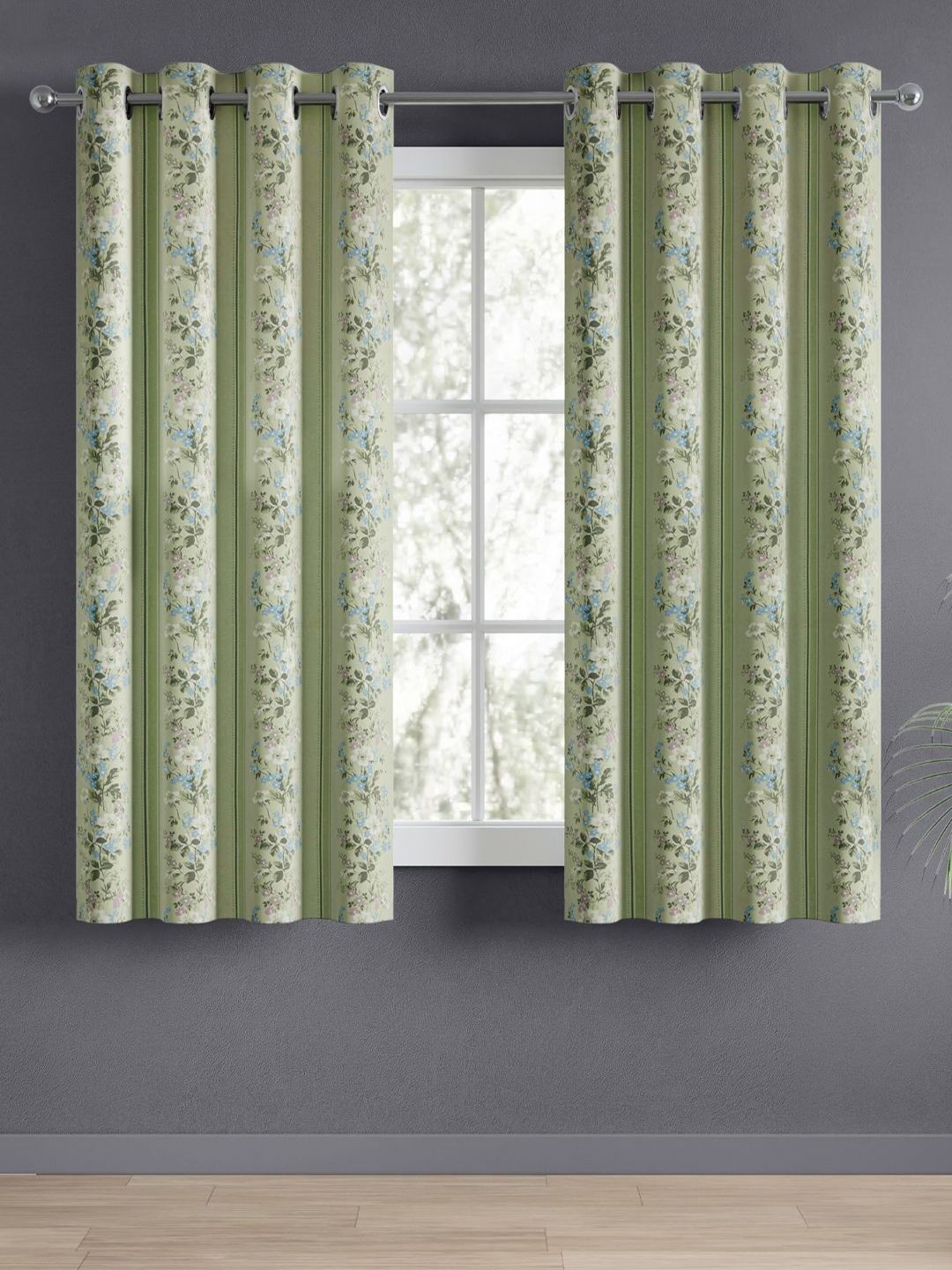 haus & kinder Green & Blue Floral Room Darkening Pure Cotton Window Curtains-image-24