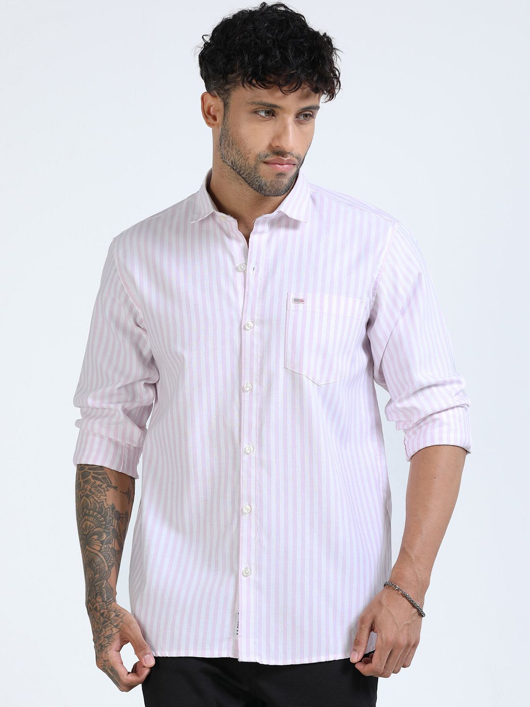 U.S. PITCHERS Men Standard Slim Fit Vertical Striped Spread Collar Cotton Casual Shirt-picture-16