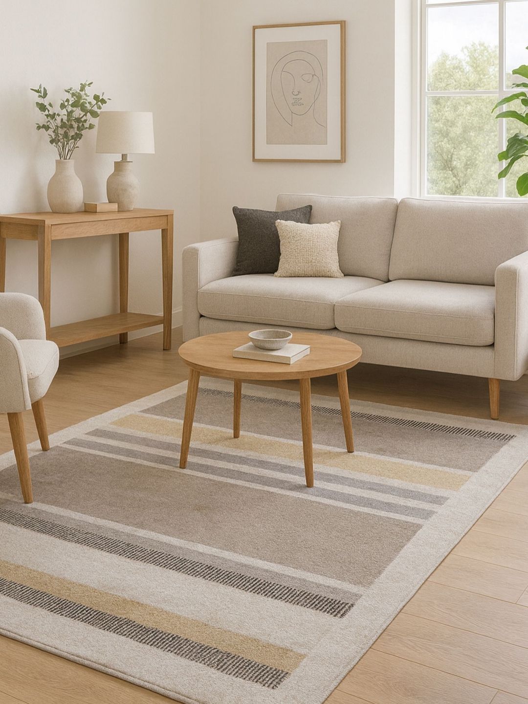 OBSESSIONS Olive Green And Brown Striped Printed Carpet-picture-13