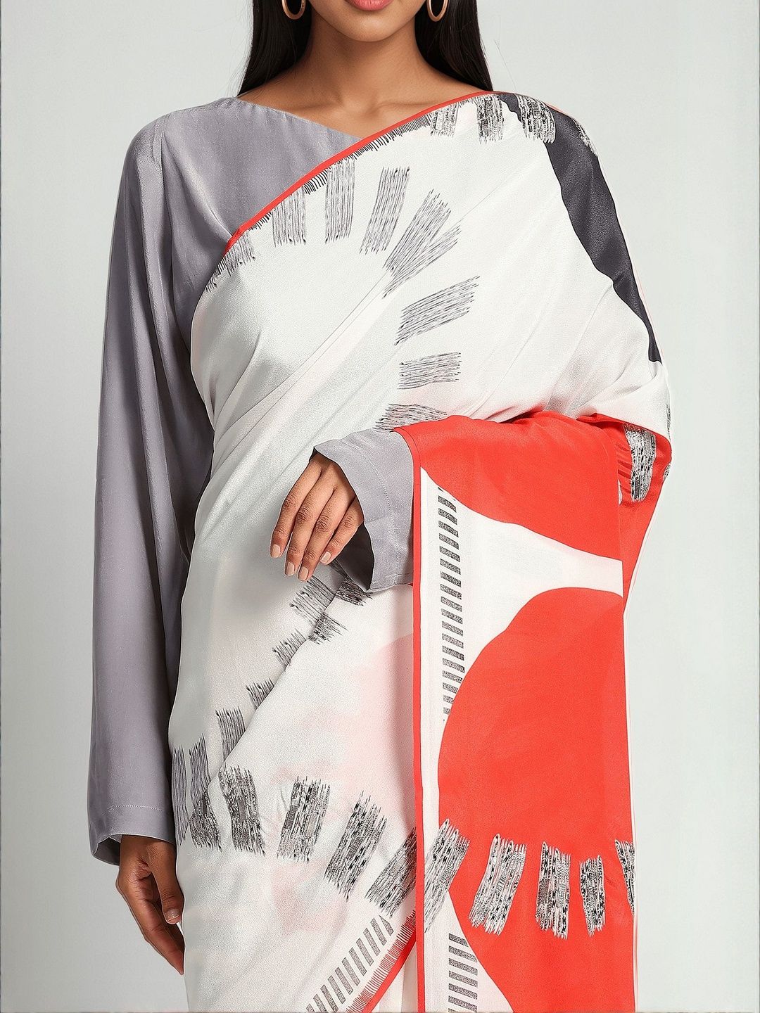 Satya Paul Printed Abstract Pure Crepe Saree-image-17