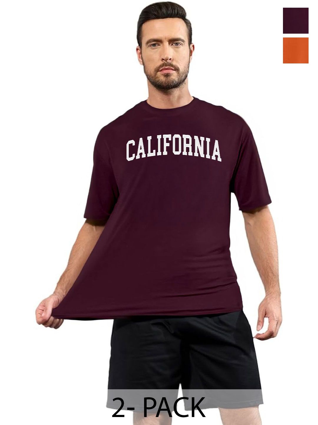 DIAZ Men Pack of 2 Typography Printed Round Neck Cotton Oversized T-shirts-picture-28