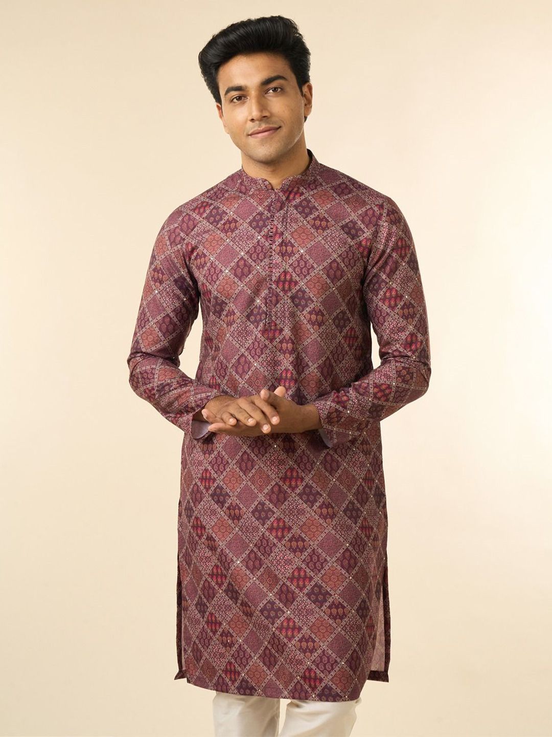 Diwas by Manyavar Men Woven Design Printed Festive Cotton Straight Kurta-picture-19