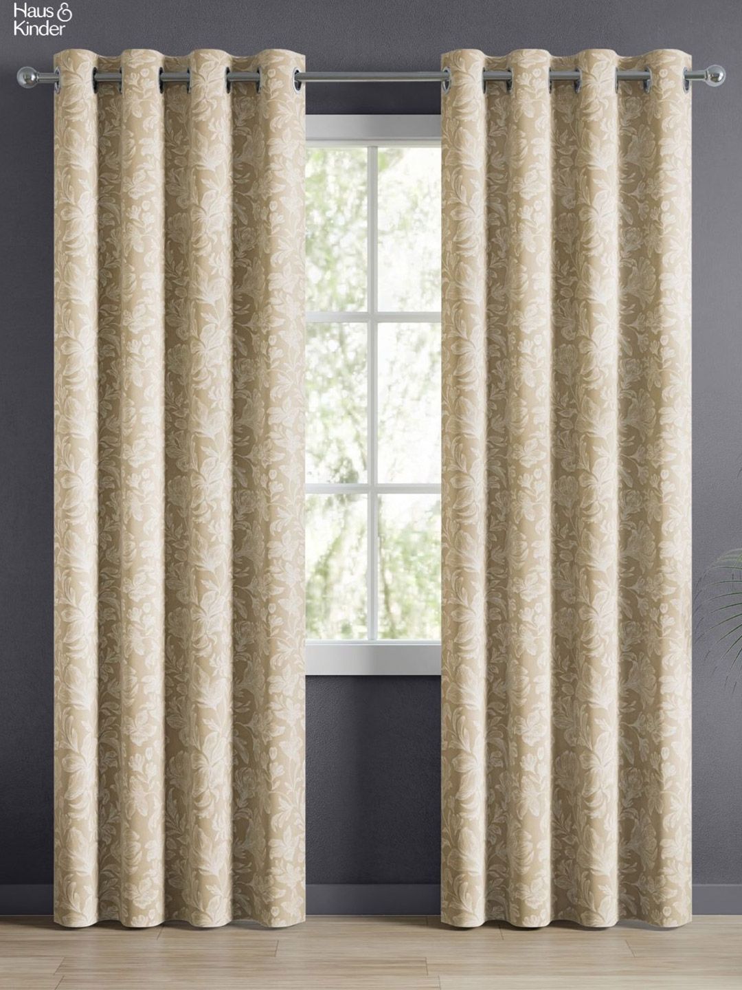haus & kinder Beige & White Floral Room Darkening Pure Cotton Door Curtains-picture-24