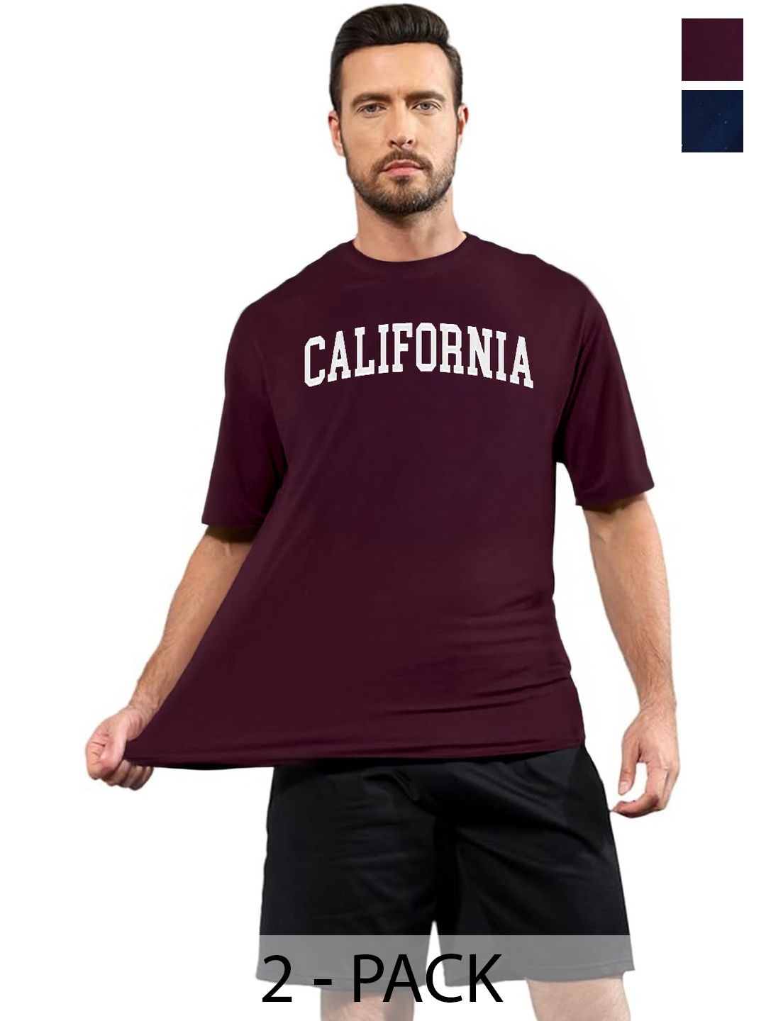 DIAZ Men Pack of 2 Typography Printed Round Neck Cotton Oversized T-shirts-picture-22