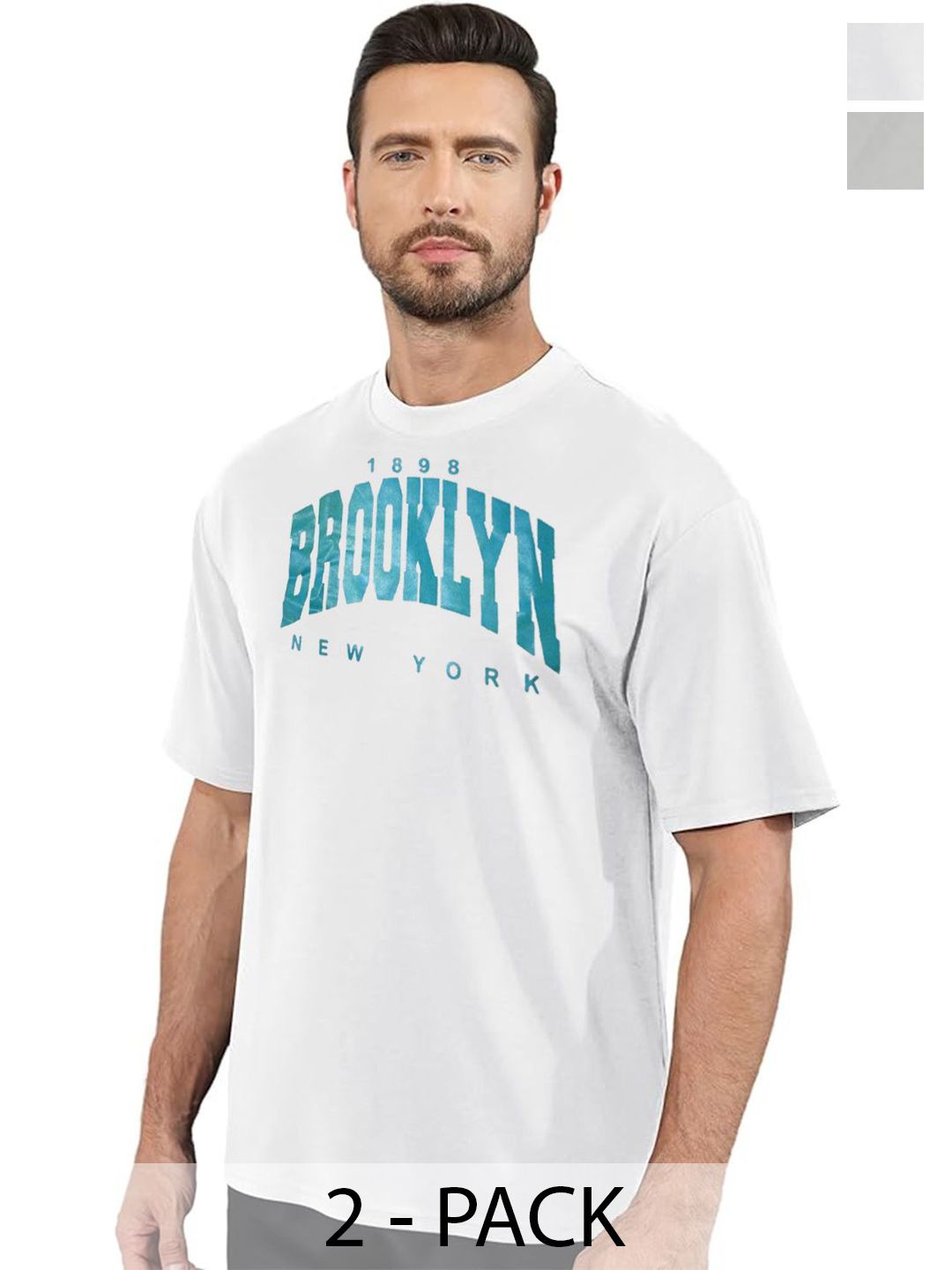 DIAZ Men Pack of 2 Typography Printed Round Neck Cotton Oversized T-shirts-picture-25