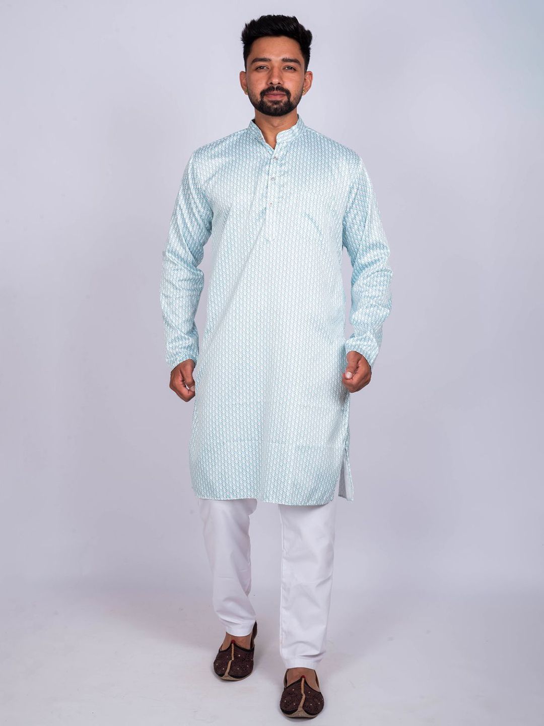 KAISERMEN Men Geometric Printed Full Sleeves Mandarin Collar Straigth Kurta-picture-43