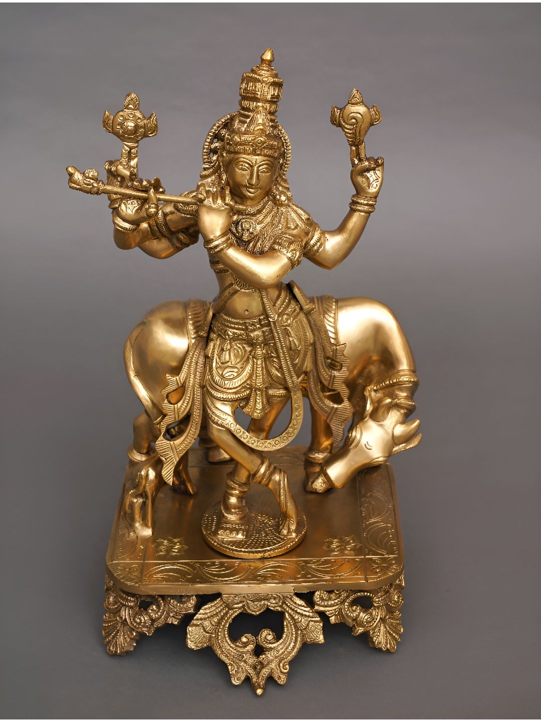 JAYPORE Gold-Toned & Black Lord Krishna Religious Idol Showpiece-image-46