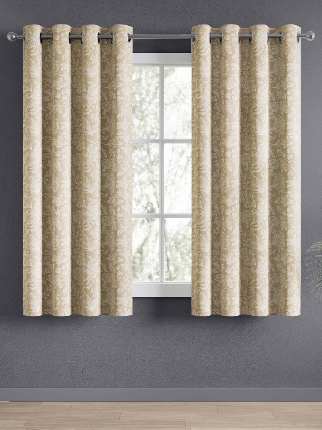 haus & kinder Beige & White Floral Room Darkening Pure Cotton Window Curtains-picture-26
