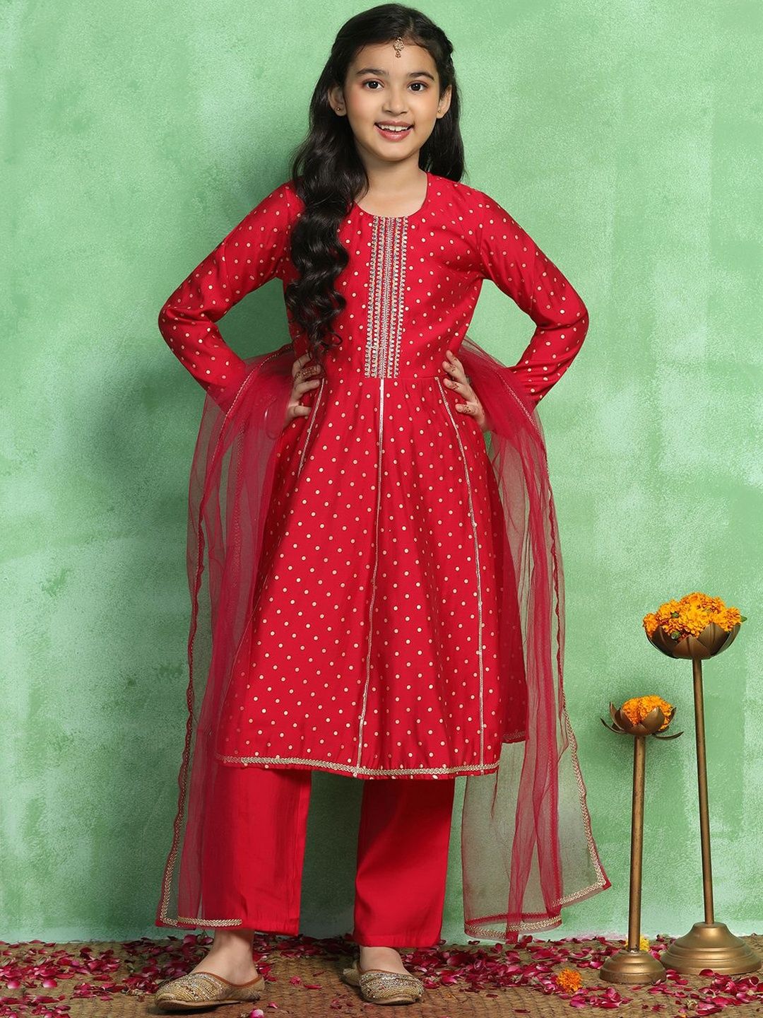 BAESD Girls Polka Dot Printed Regular Kurta with Trousers & Dupatta-picture-45