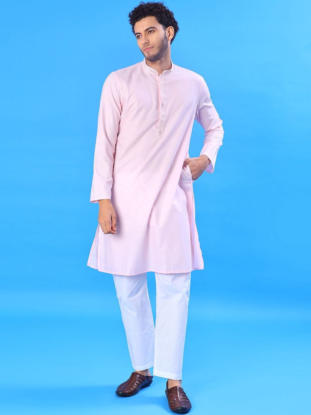 V-Mart Men Embroidered Knee Length Regular Thread Work Straight Kurta with Pyjamas-picture-33