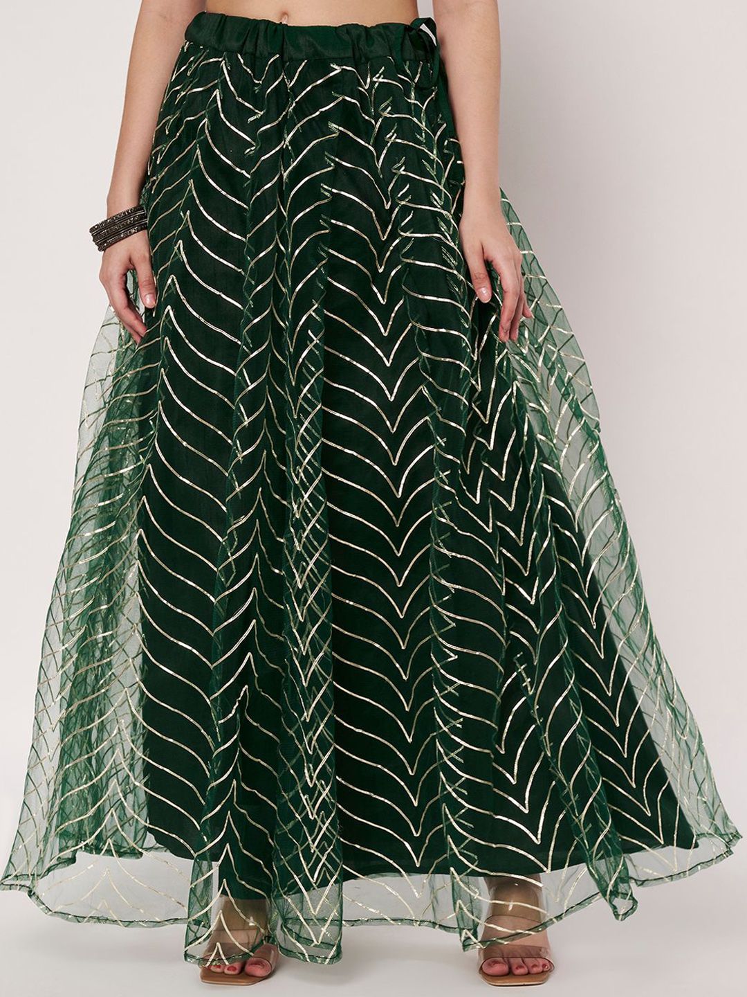 studio rasa Women Gota Embroidered Flared Maxi Skirt-picture-39