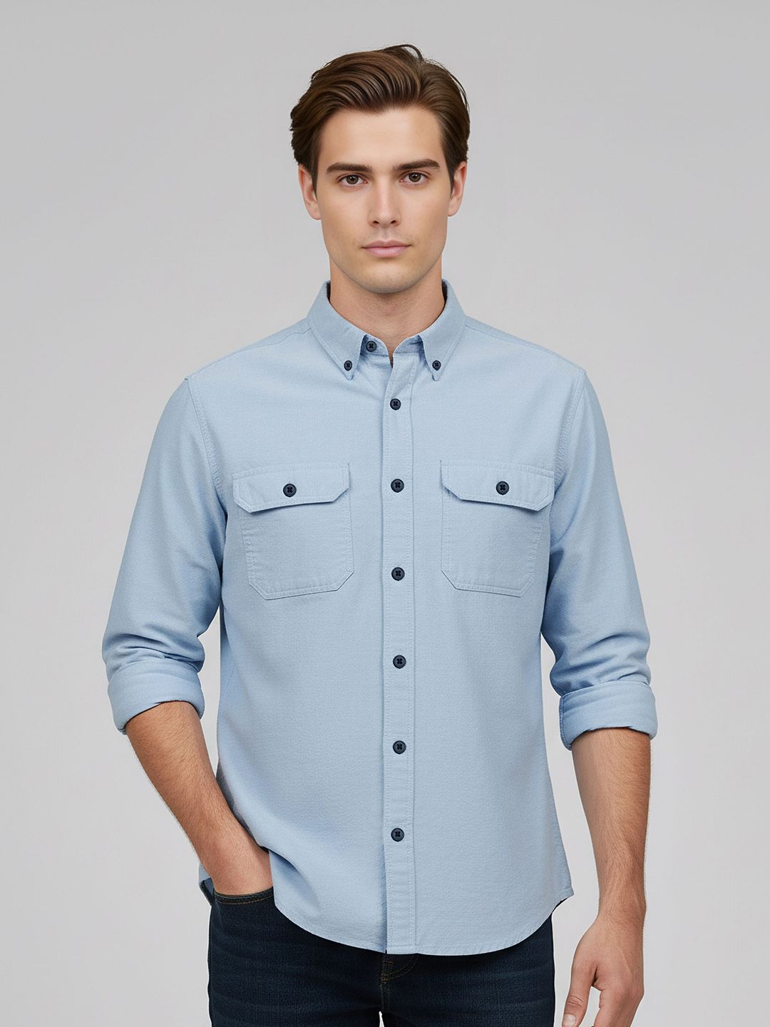 Celio Men Classic Fit Textured Button-Down Collar Cotton Casual Shirt-picture-12