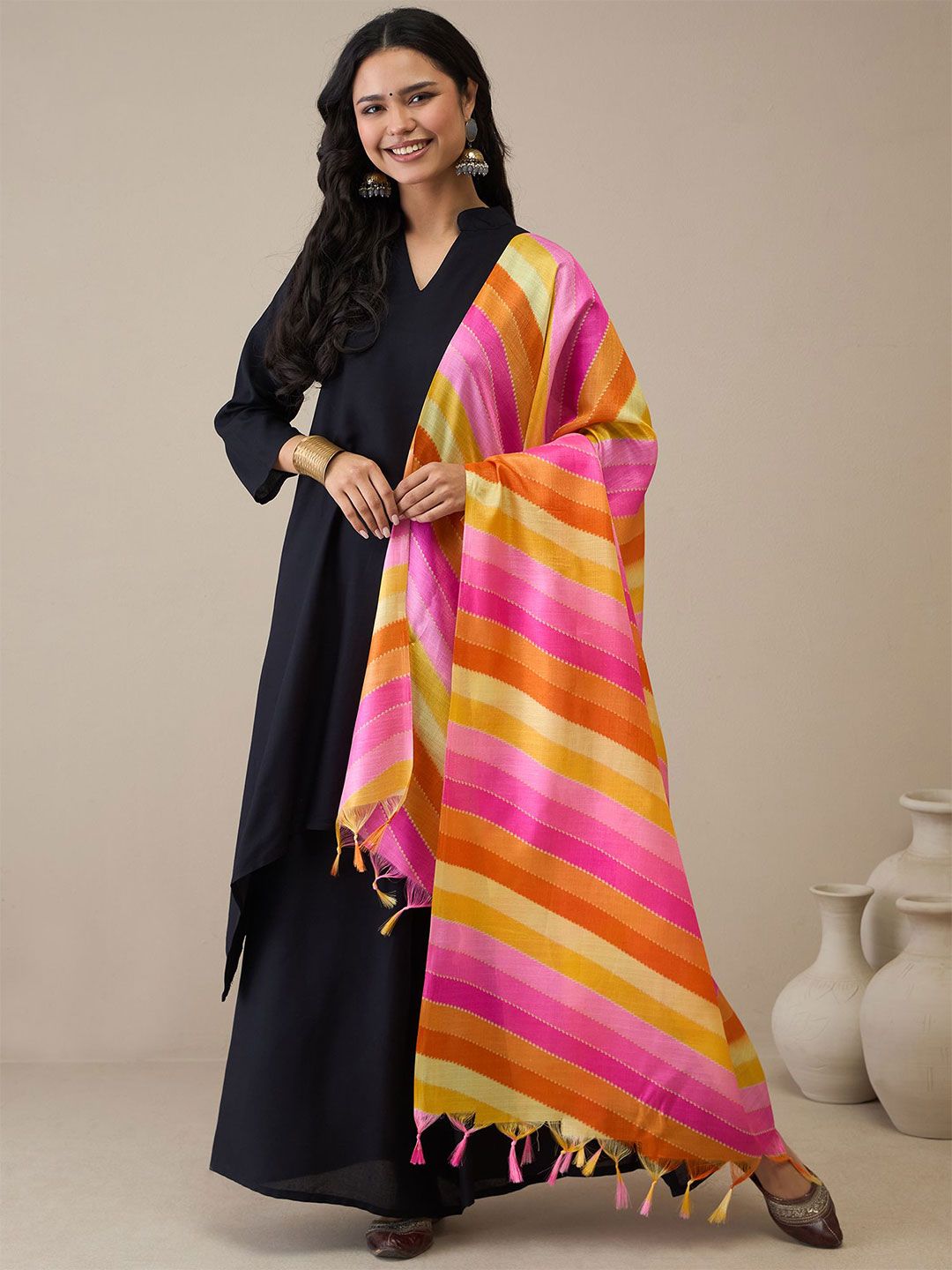 InWeave Striped Tasselled Dupatta-picture-15