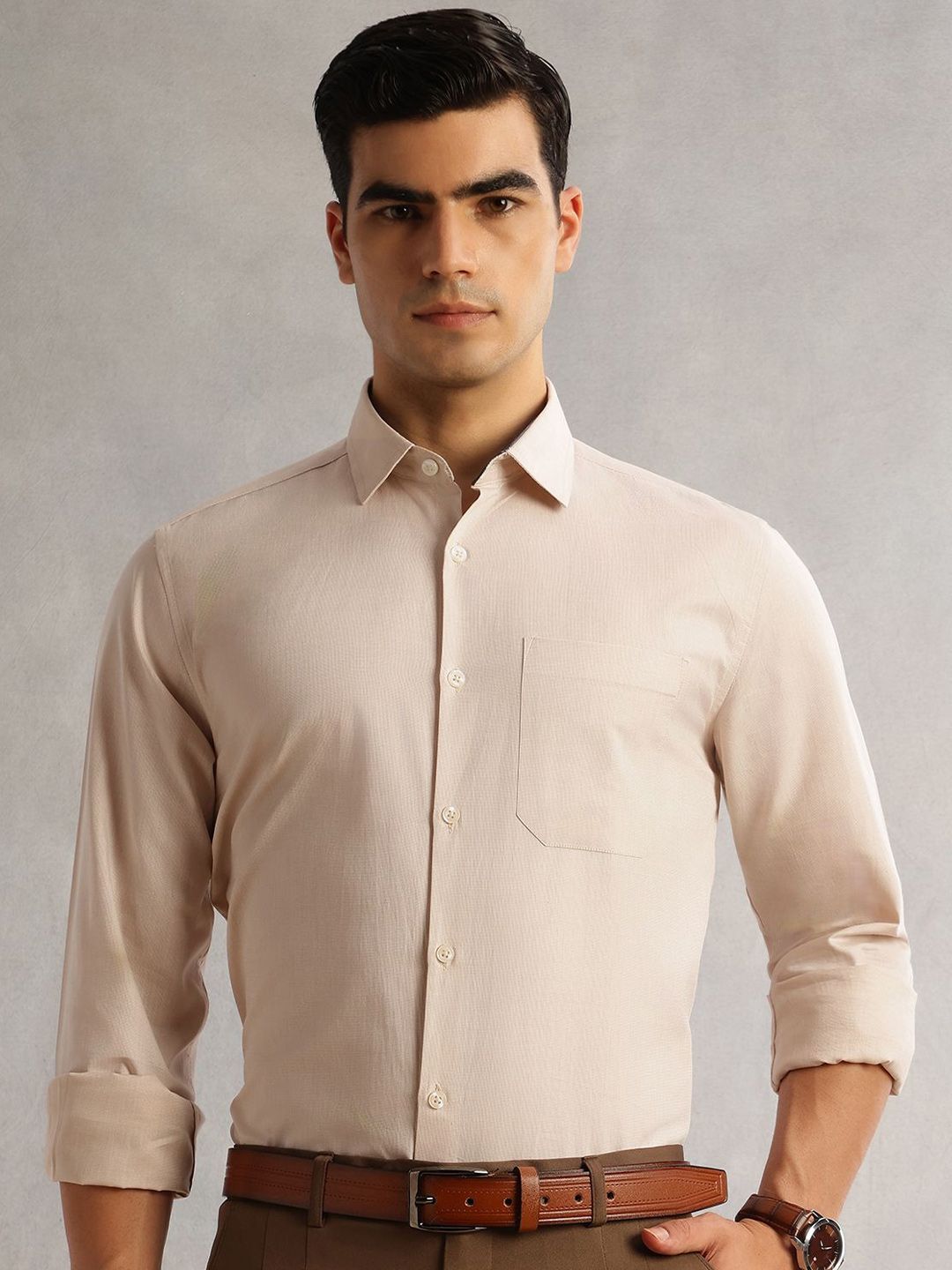 Thomas Scott Men Premium Fit Textured Spread Collar Cotton Formal Shirt-picture-17