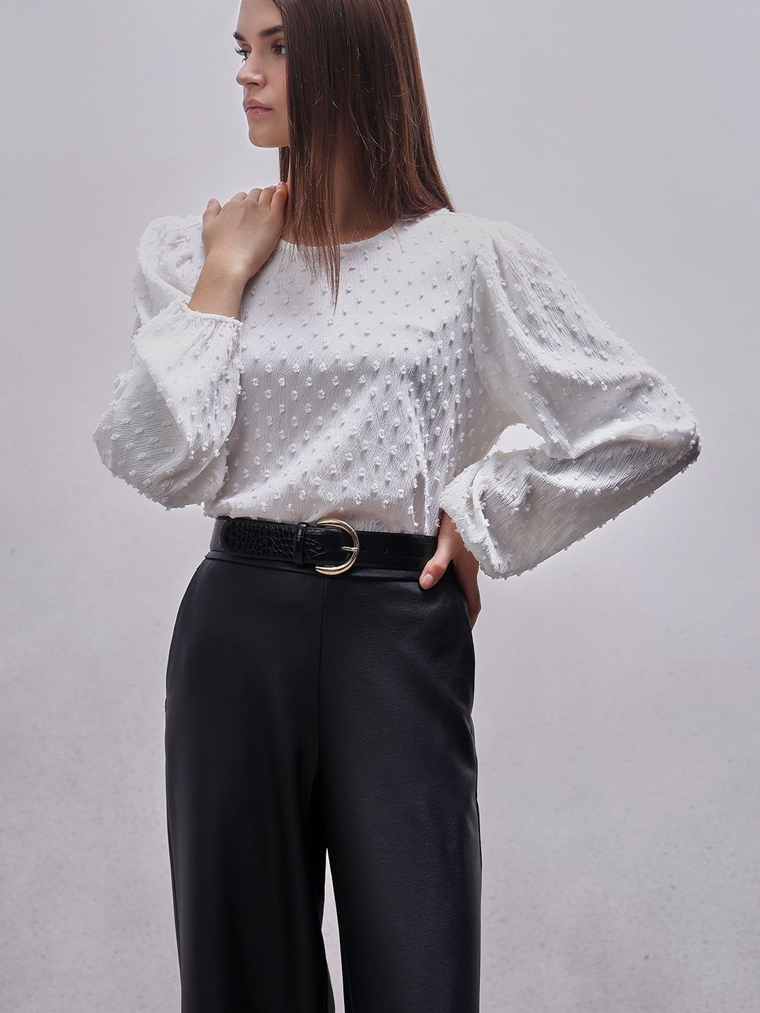 Vero Moda Women Textured Round Neck Puff Sleeve Top deal from myntra