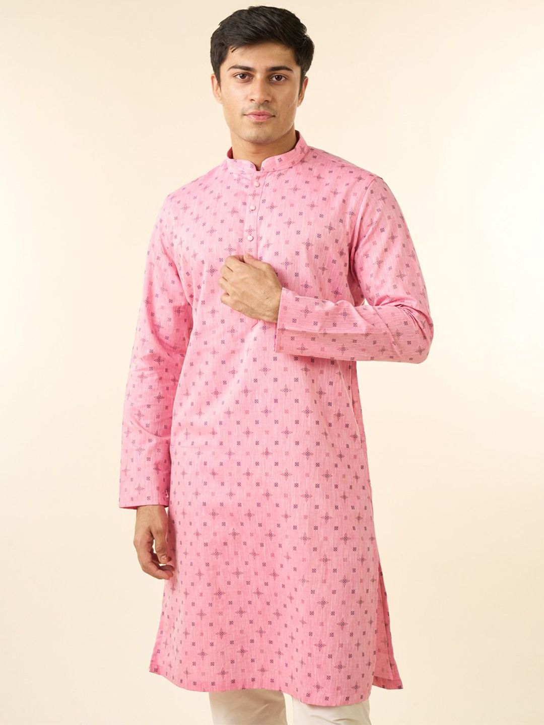 Diwas by Manyavar Men Woven Design Printed Festive Cotton Straight Kurta-picture-13