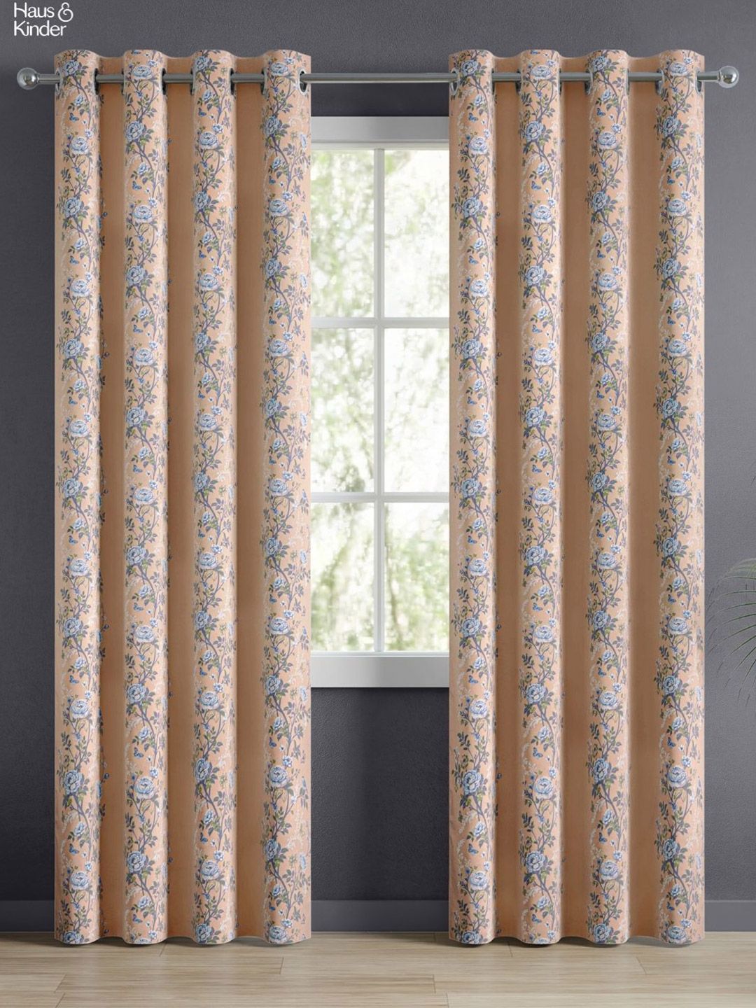 haus & kinder Blue & Pink Floral Room Darkening Pure Cotton Door Curtains-image-37