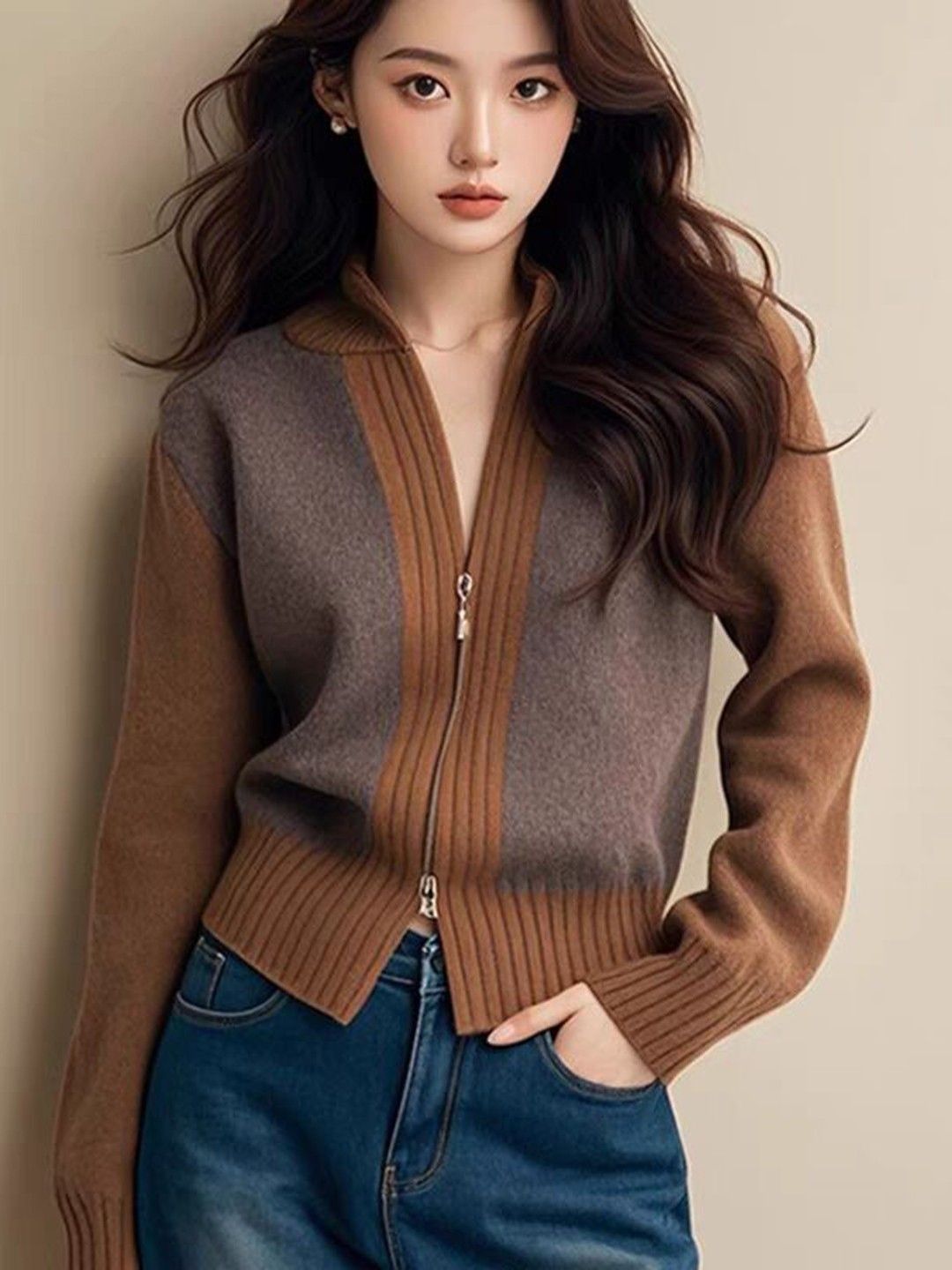 HERE&NOW Women Shirt Collar Front Open Sweater-picture-20