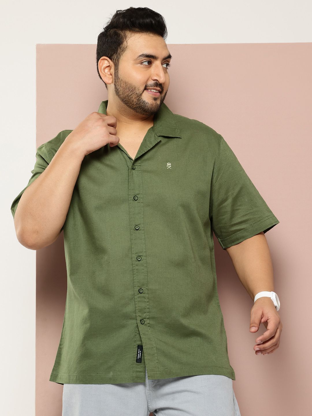 Thomas Scott Men Plus Size Cotton Linen Solid Cuban Collar millenium Fit Shirt-picture-34