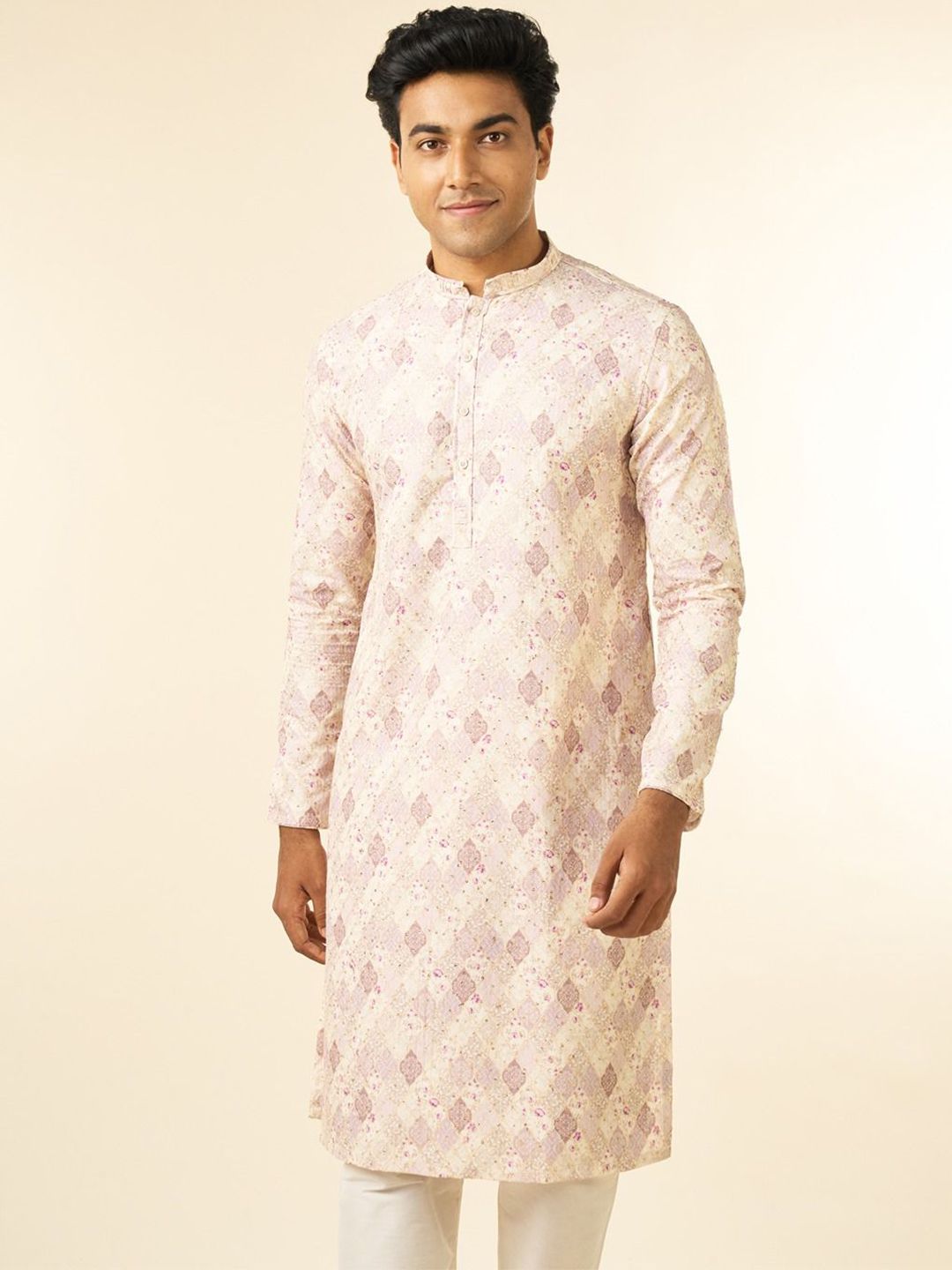 Diwas by Manyavar Floral Printed Mandarin Collar Straight Kurta-picture-22