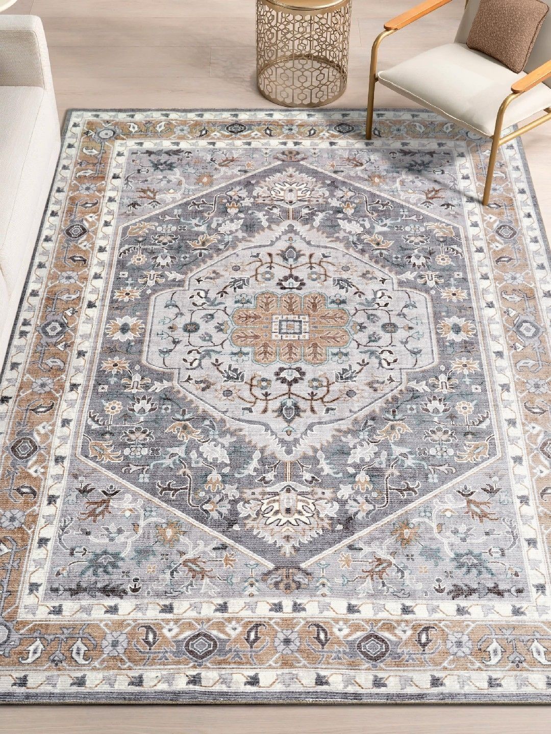 Kaleen India Grey Ethnic Motifs Printed Anti-Skid Polyester Carpet-picture-33