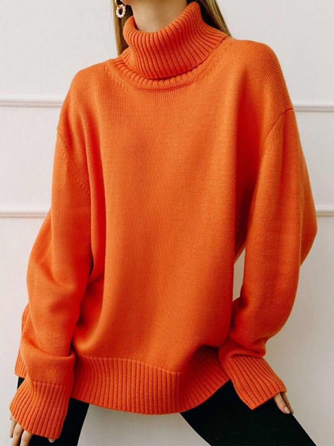 StyleCast Women Solid Turtle Neck Full Sleeve Oversized Pullover-picture-44