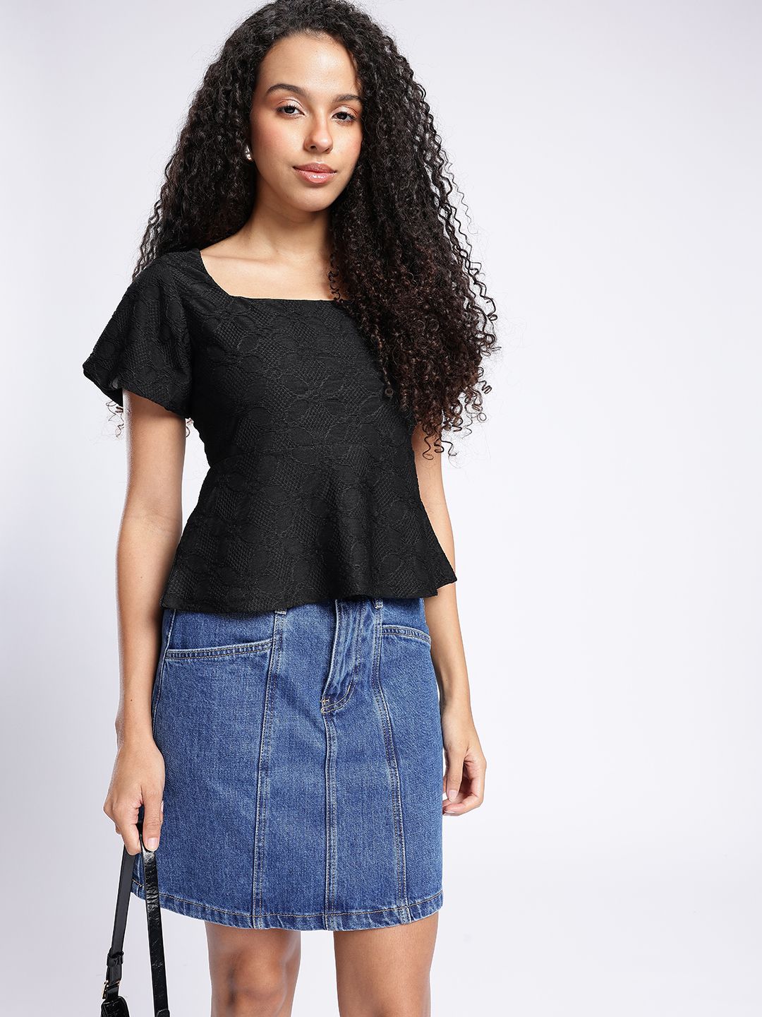 glitchez Square Neck Self-Design A-Line Top-picture-18