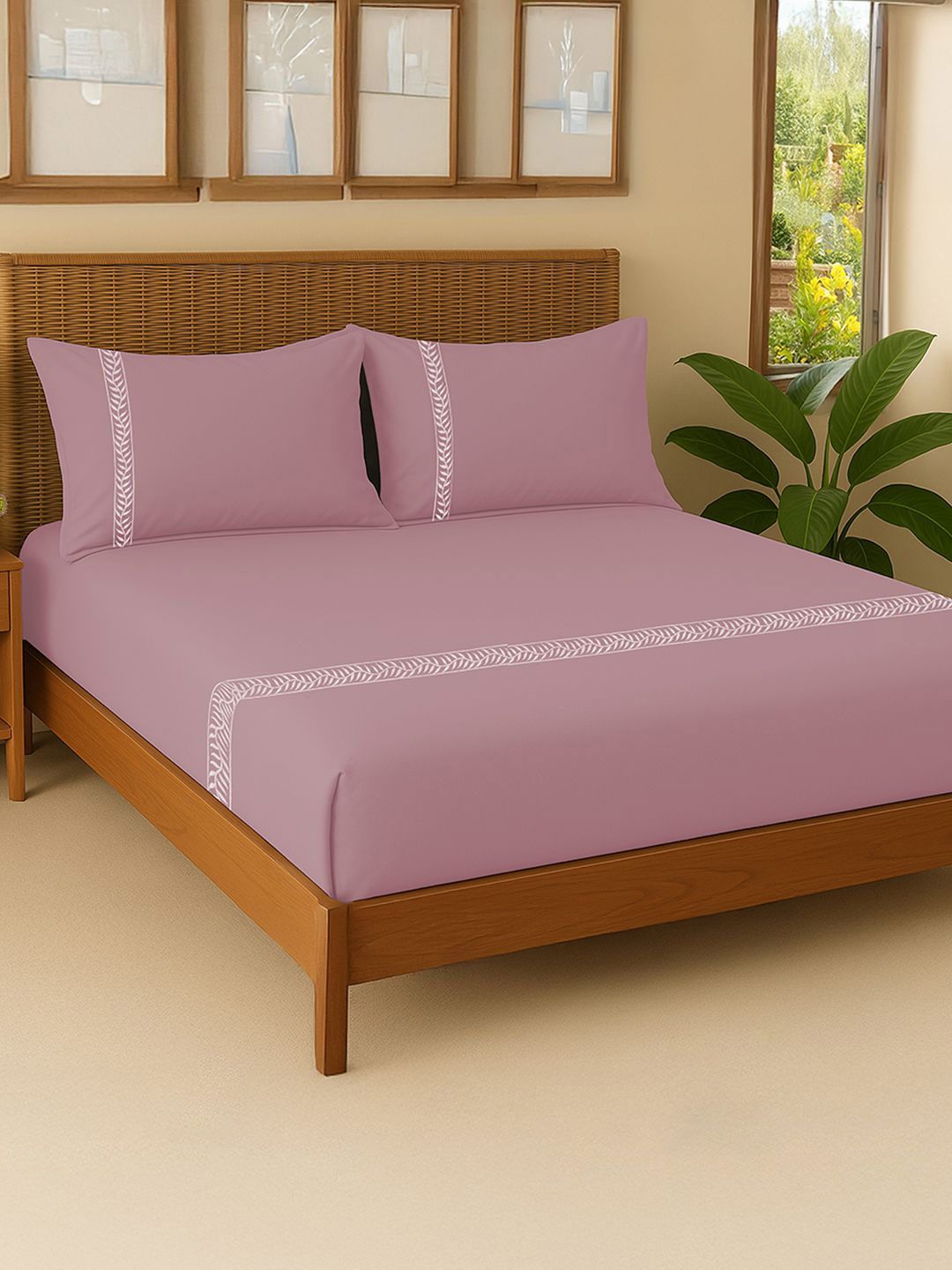 URBAN SPACE Pink Printed Pure Cotton 300 TC Double King Bedsheet Set 2.74 m x 2.74 m-picture-12