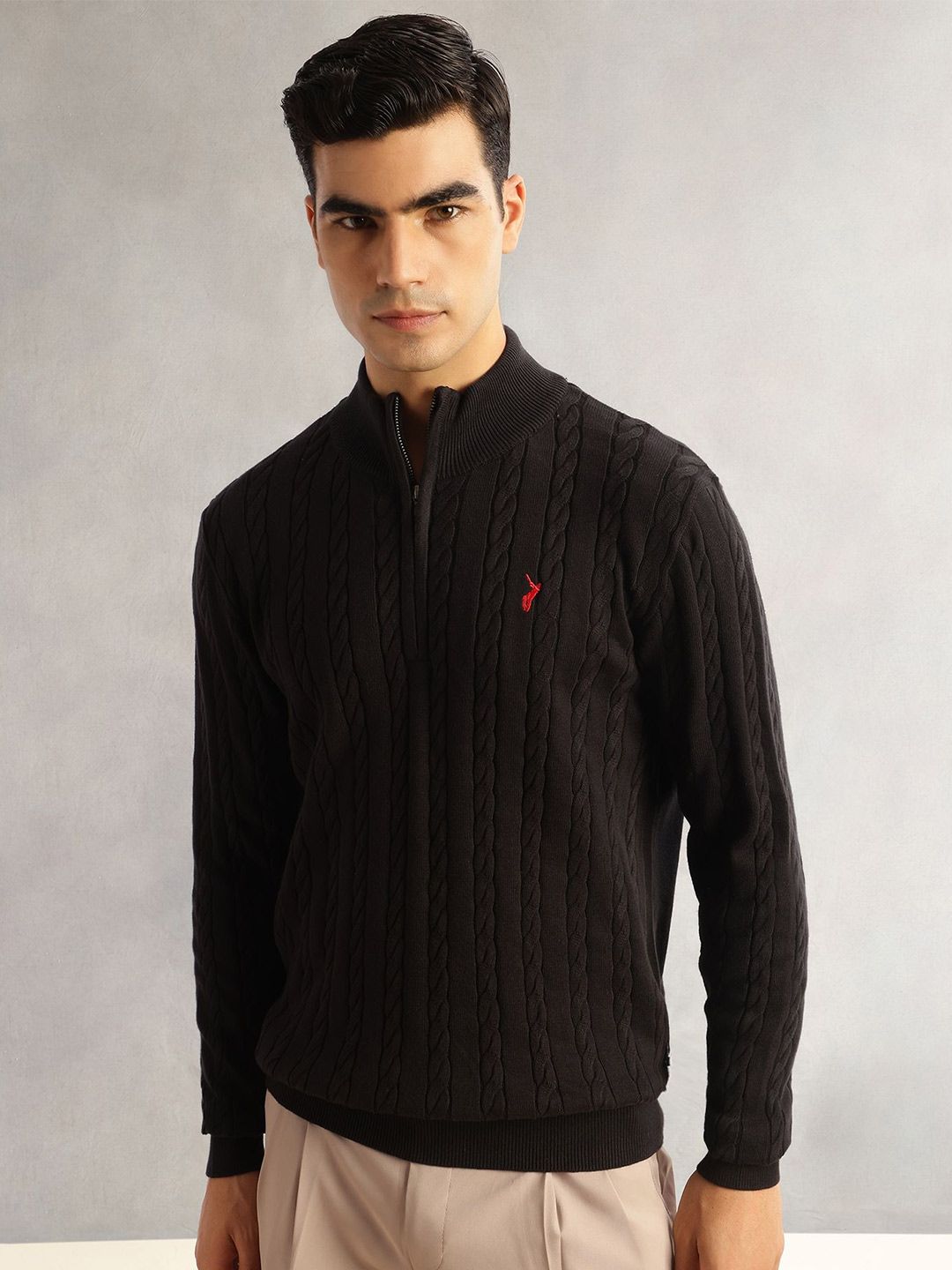 Thomas Scott Men Pure Cotton Cable Knit Pullover Sweaters with Embroidered Detail-picture-46