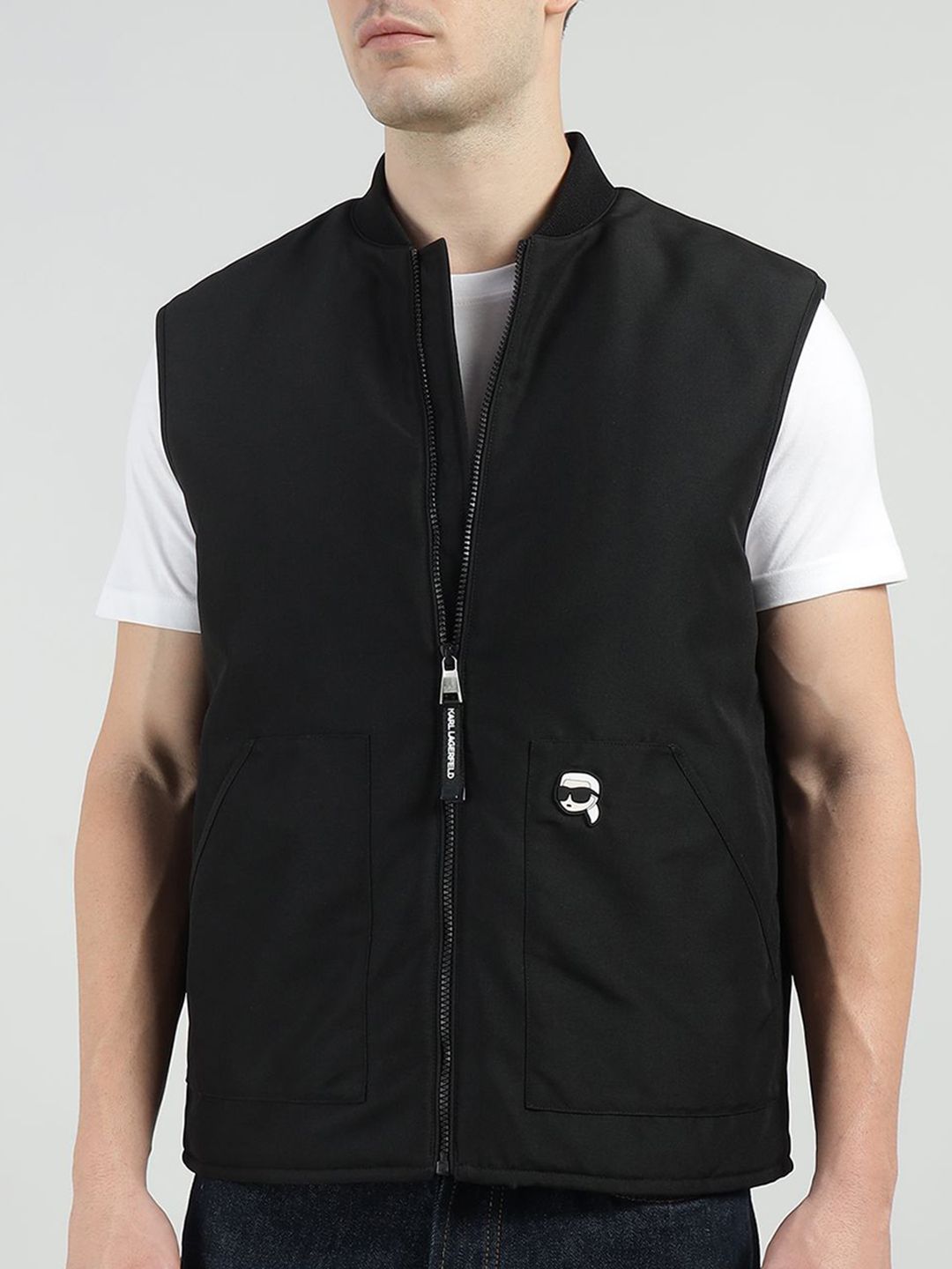 Karl Lagerfeld Men Mandarin Collar Solid Sporty Jacket-picture-40