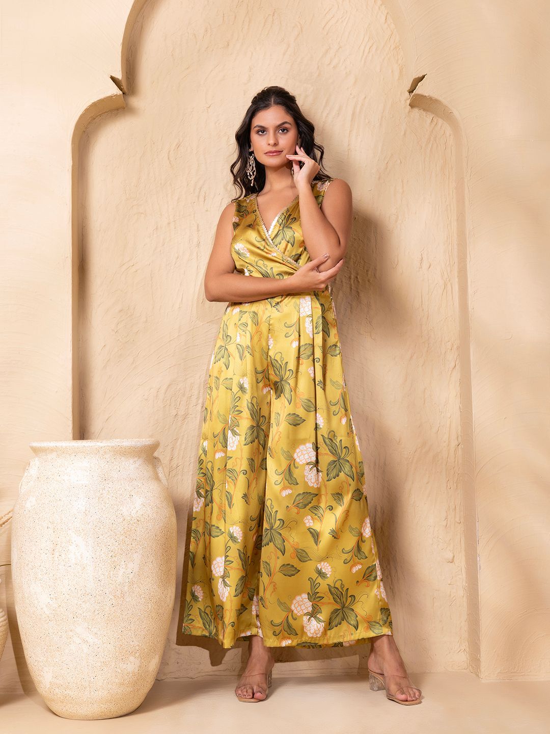 MABISH by Sonal Jain Printed Overlap Neck Wide Basic Jumpsuit-picture-13