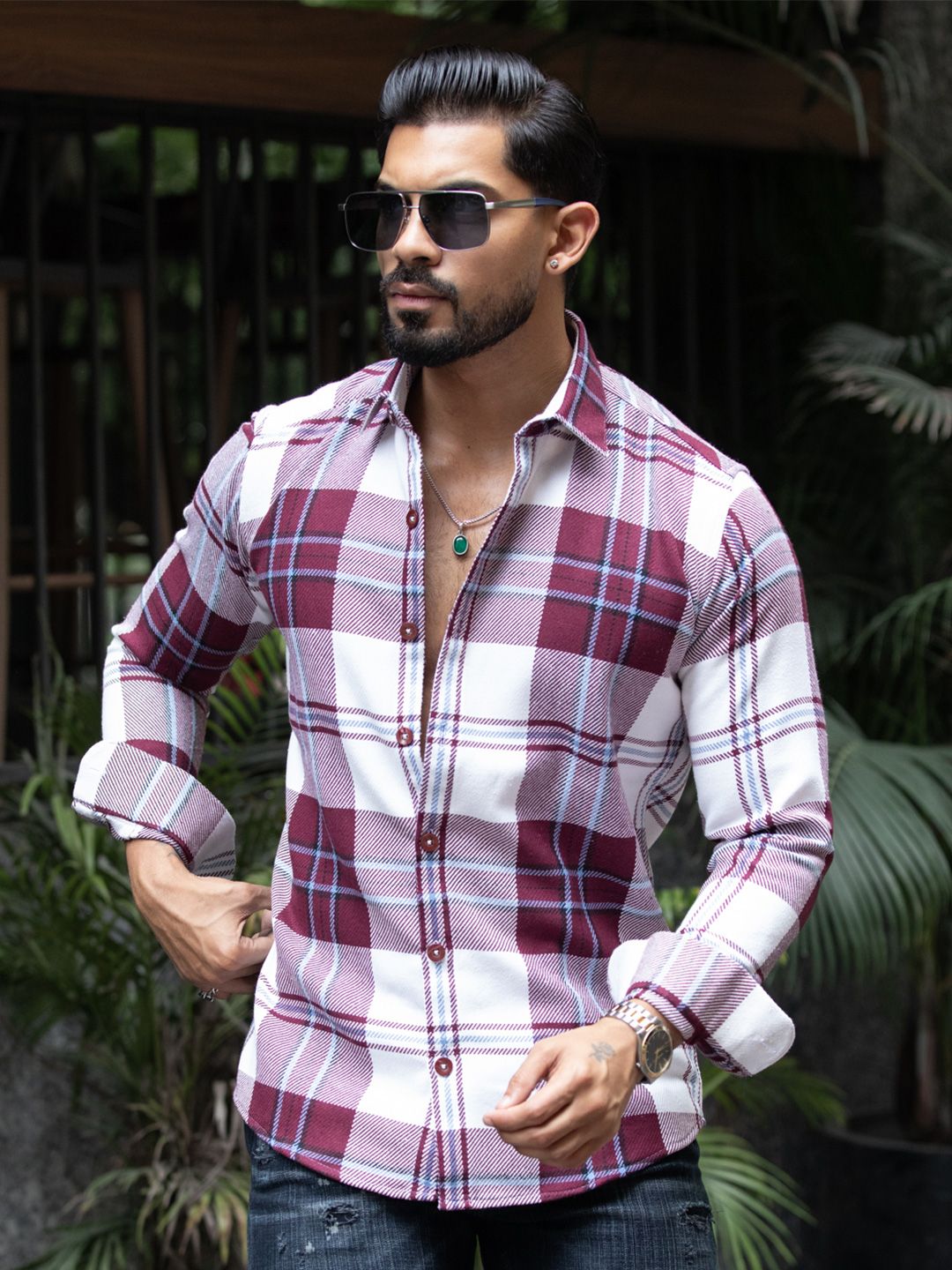 Urban Scissors Men Comfort Fit Tartan Checked Spread Collar Cotton Casual Shirt-picture-13