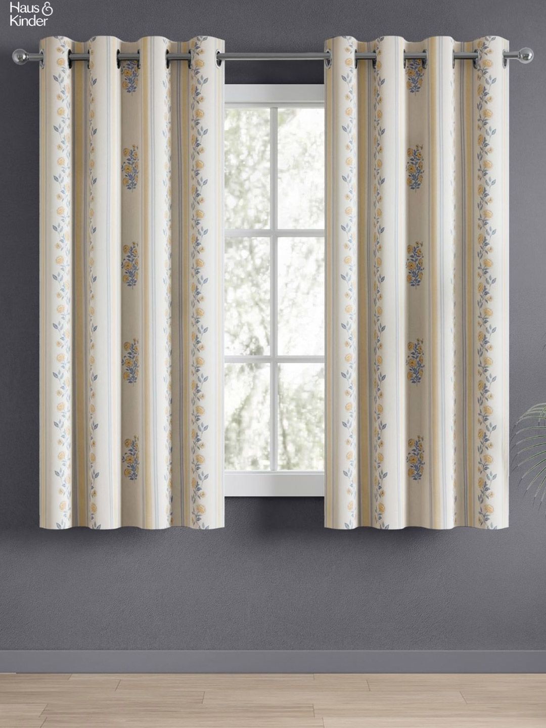 haus & kinder Yellow & White Floral Room Darkening Pure Cotton Window Curtains-picture-21
