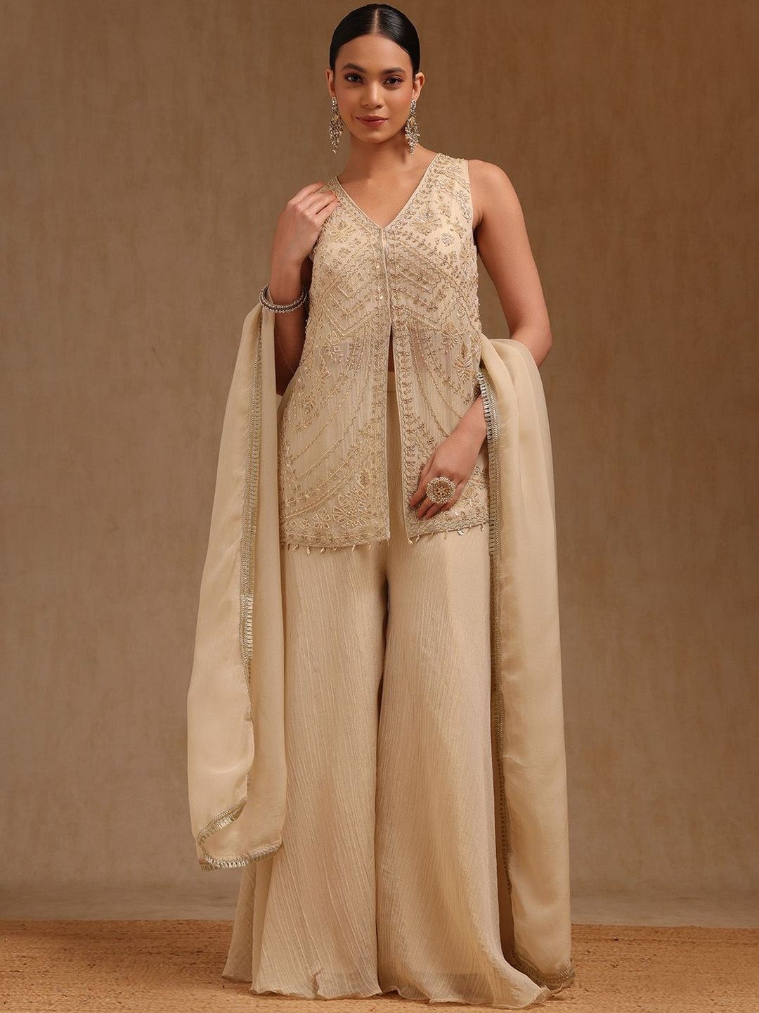 Soch Women Ethnic Motifs Embroidered Regular Kurta with Palazzos & With Dupatta-image-18