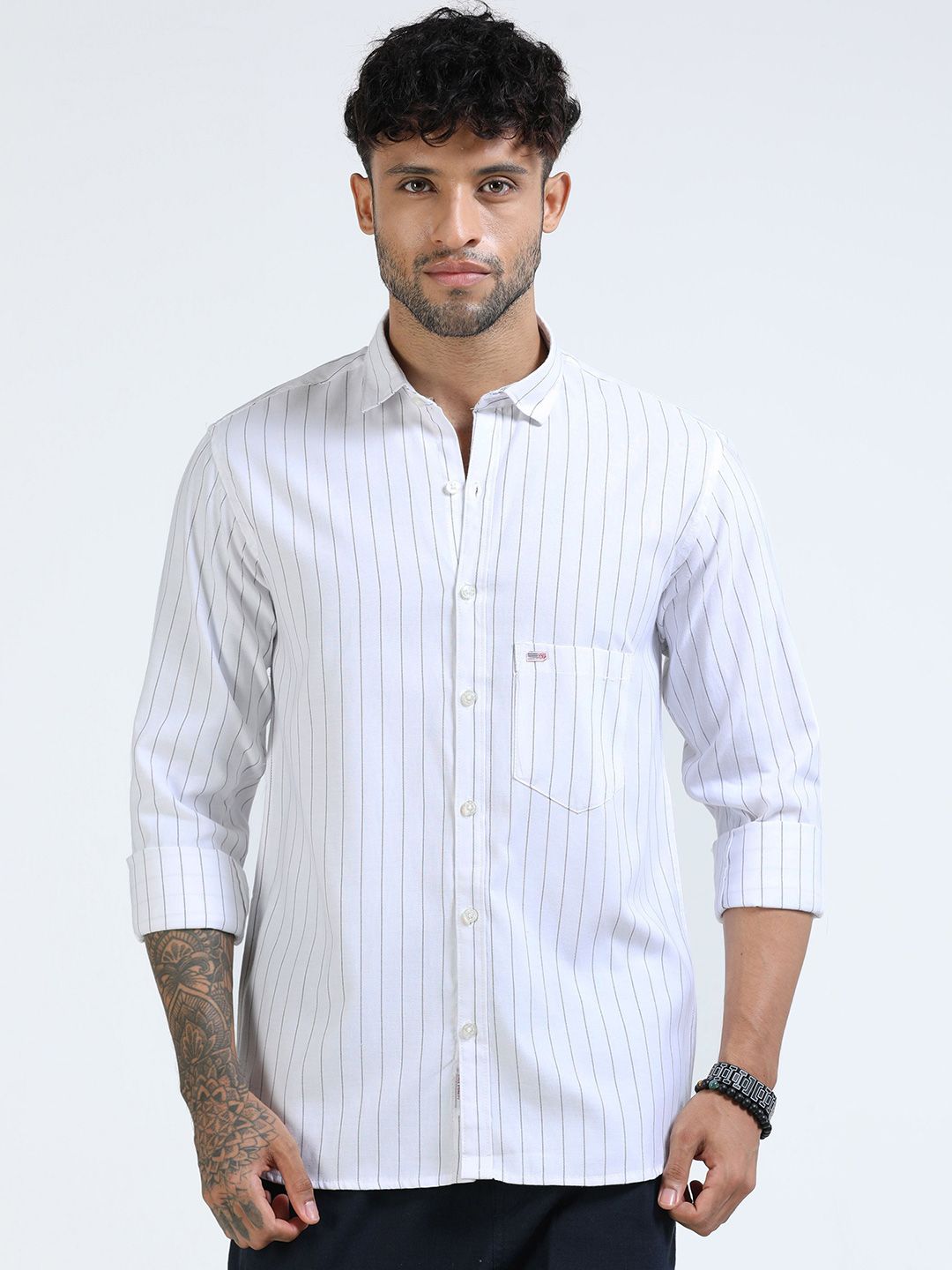 U.S. PITCHERS Men Standard Slim Fit Vertical Striped Spread Collar Cotton Casual Shirt-picture-14
