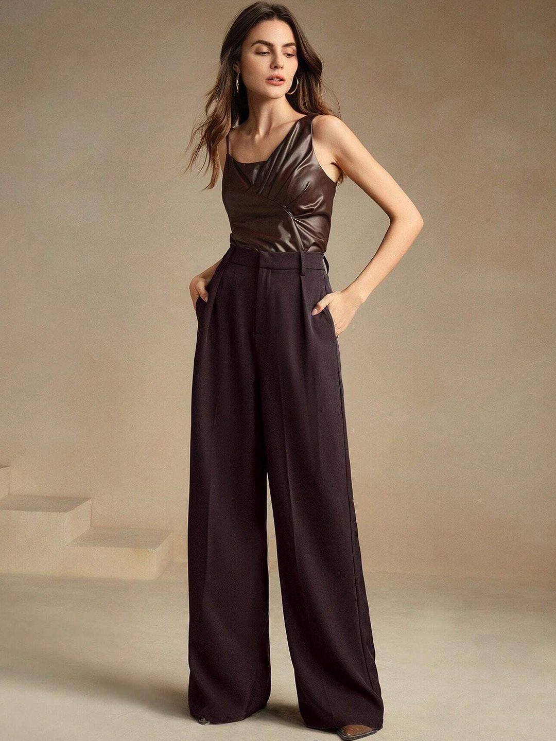 Style Prezone Buy FNOCKS Women Comfort Wide Leg High Rise Pleated Trousers - Trousers ...