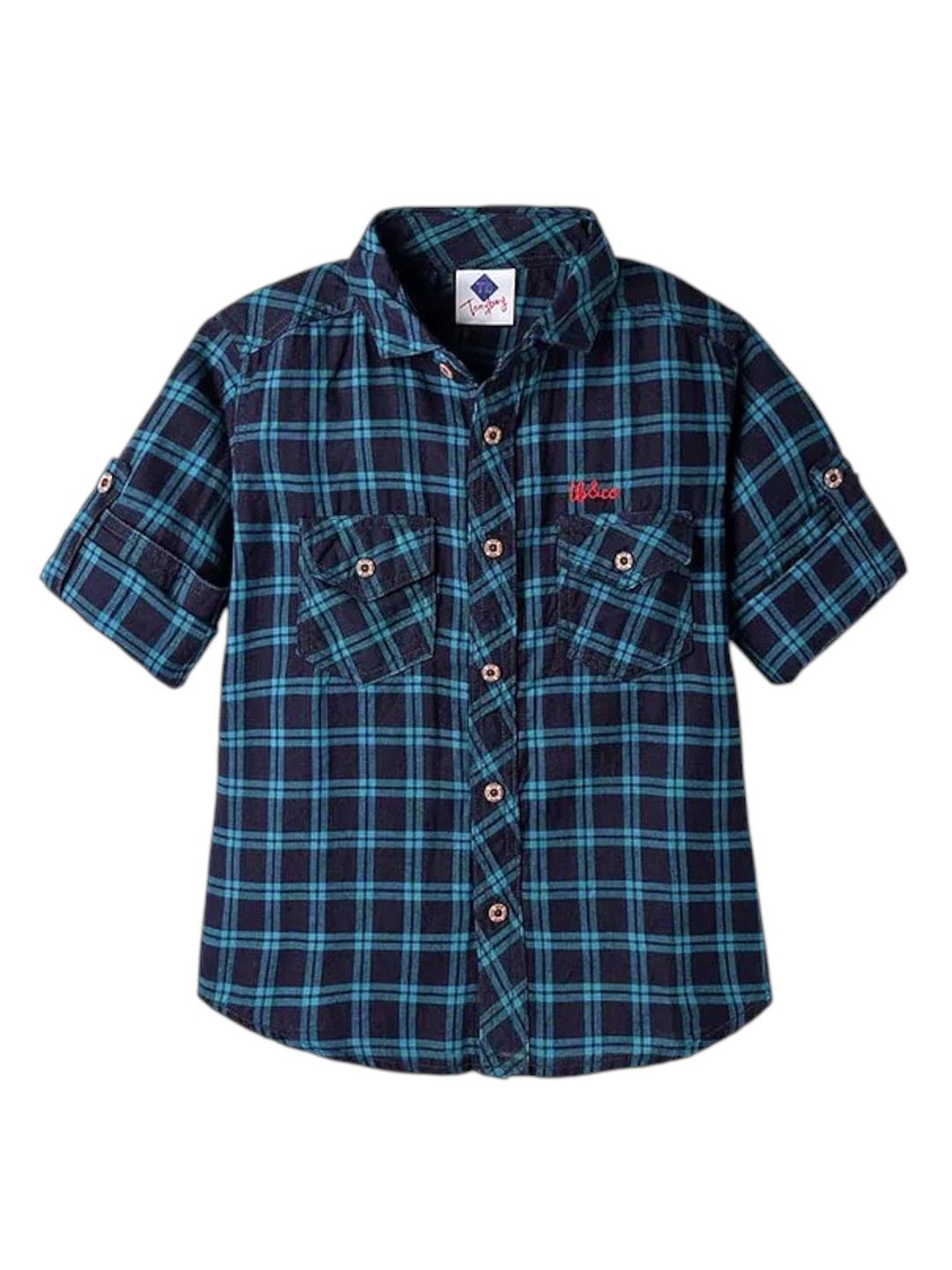 TONYBOY Boys Tartan Checked Spread Collar Cotton Casual Shirt-picture-37