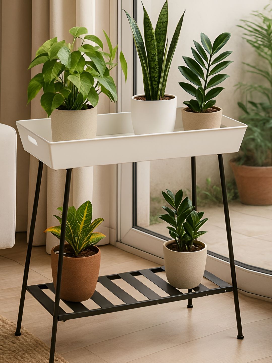 ecofynd White 2-Tier Metal Metal Plant Stand For Indoor & Outdoor-picture-22
