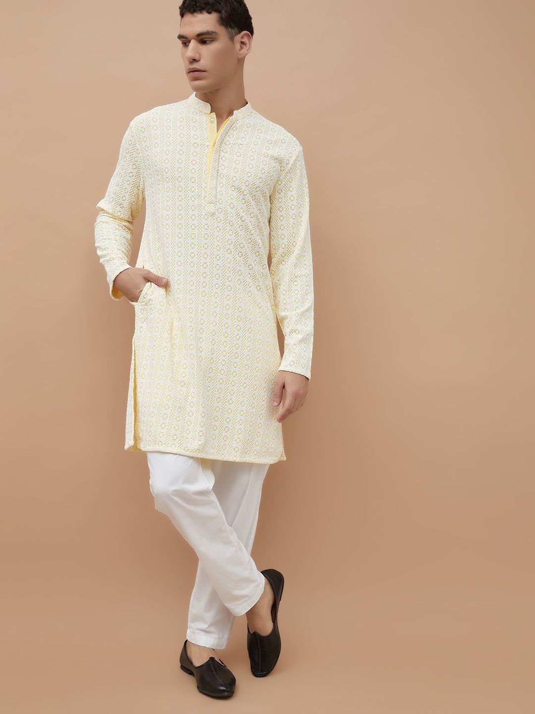 Melange by Lifestyle Men Geometric Embroidered Thread Work Kurta-picture-19