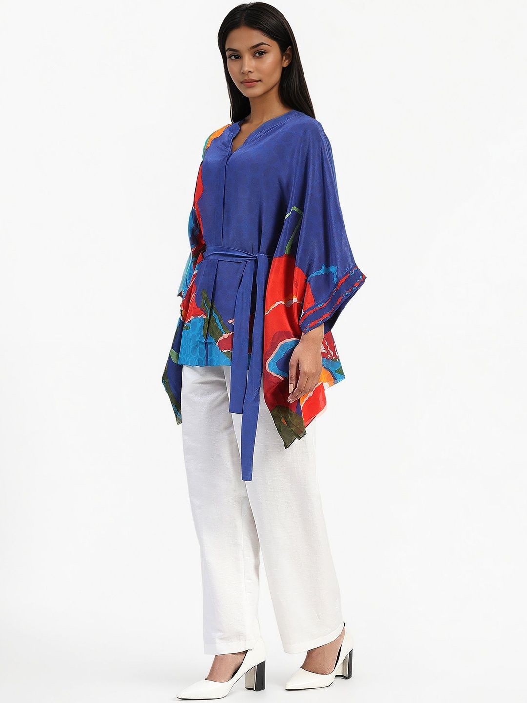 Satya Paul Women Floral Print Batwing Sleeve Crepe Kaftan Top-picture-20