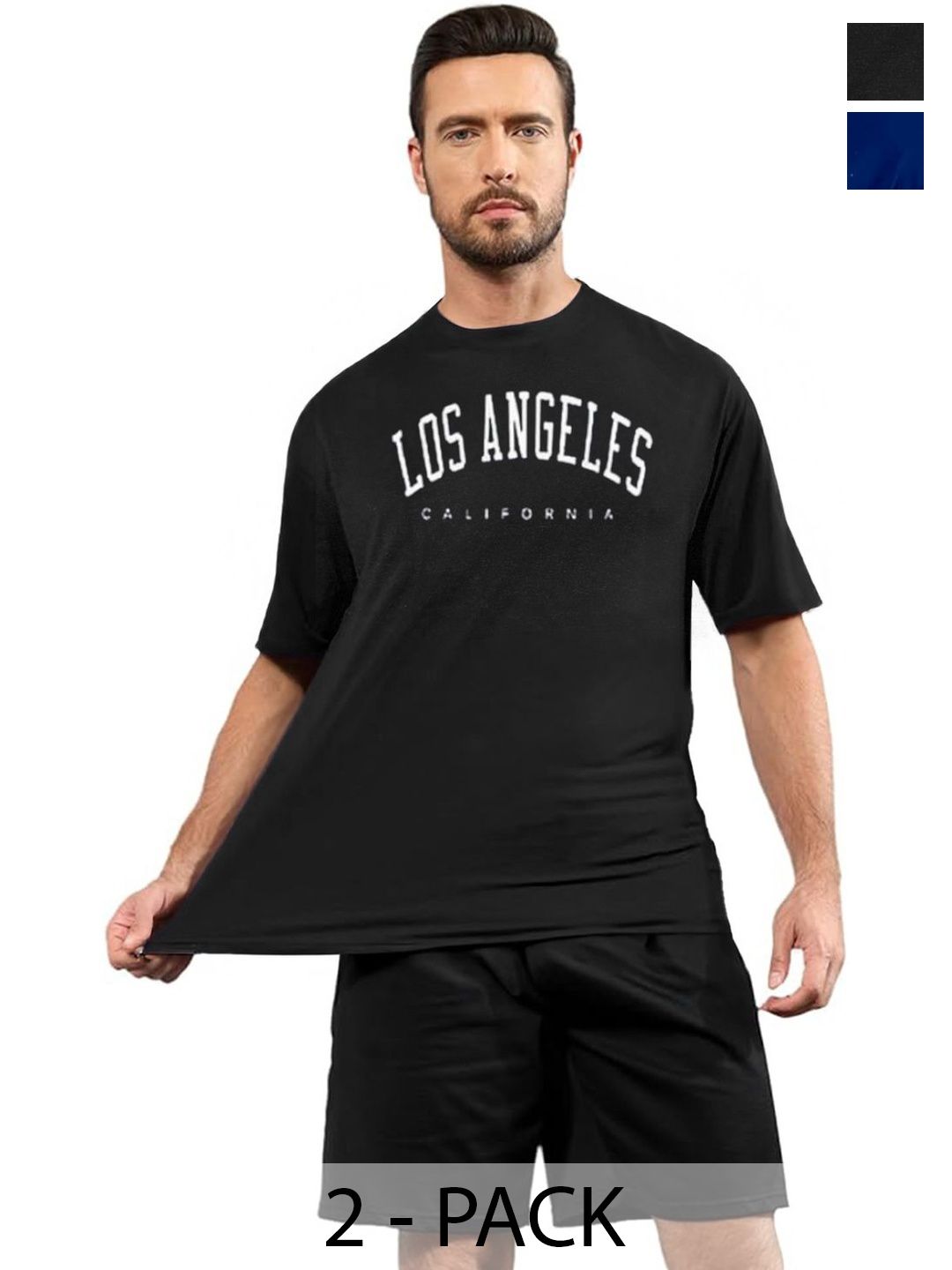 DIAZ Men Pack of 2 Typography Printed Round Neck Cotton Oversized T-shirts-picture-24