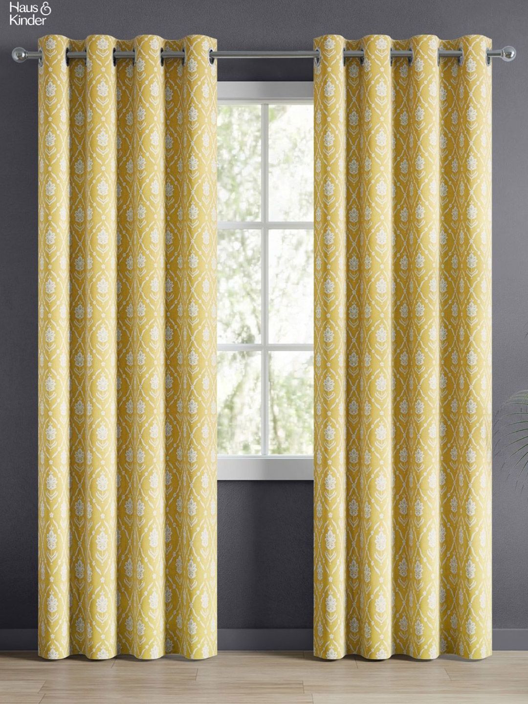haus & kinder Yellow & White Floral Room Darkening Pure Cotton Door Curtains-picture-35